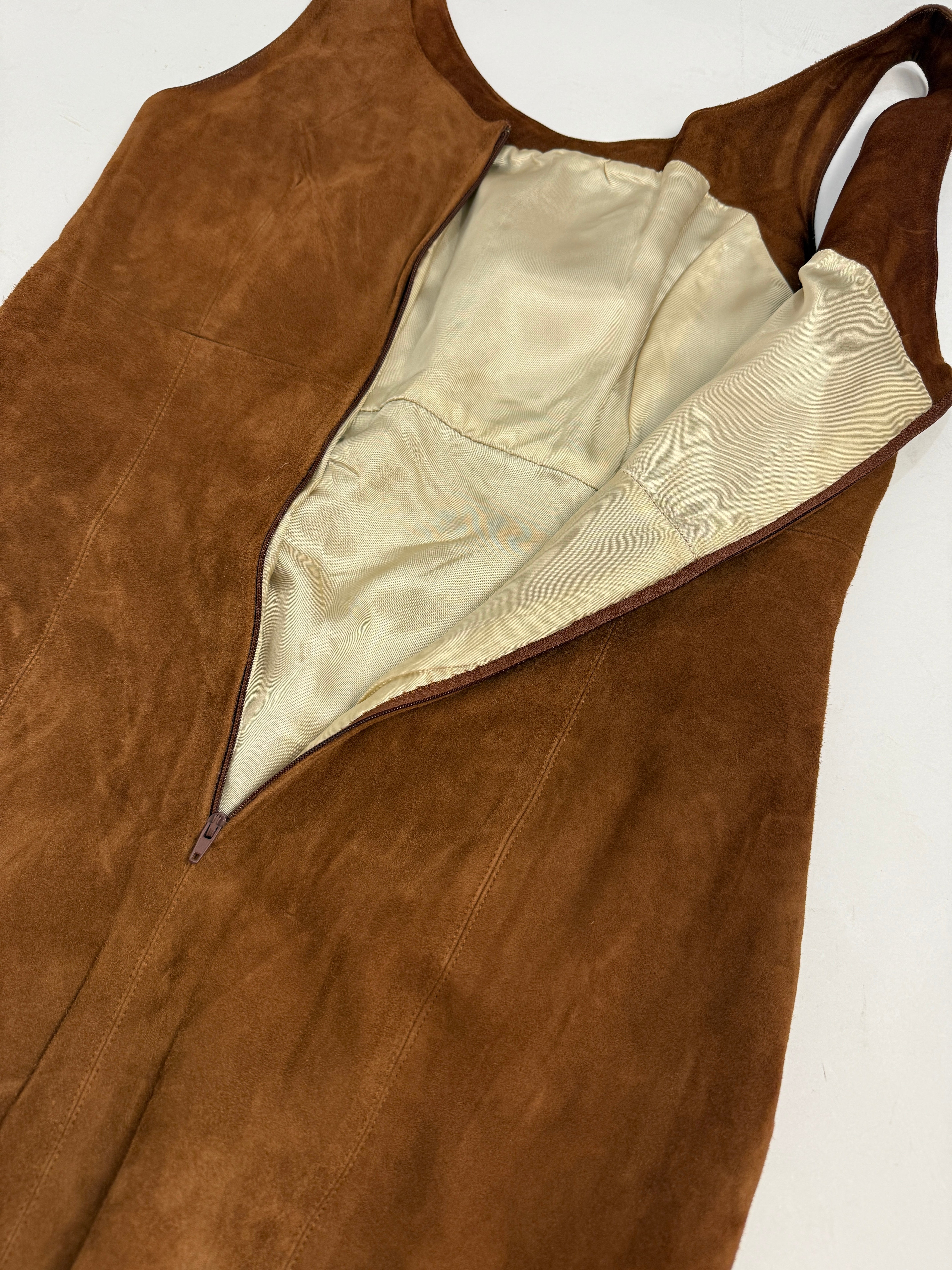 Abito Tubino in Camoscio Marrone Anni '70 - Taglia M/L
