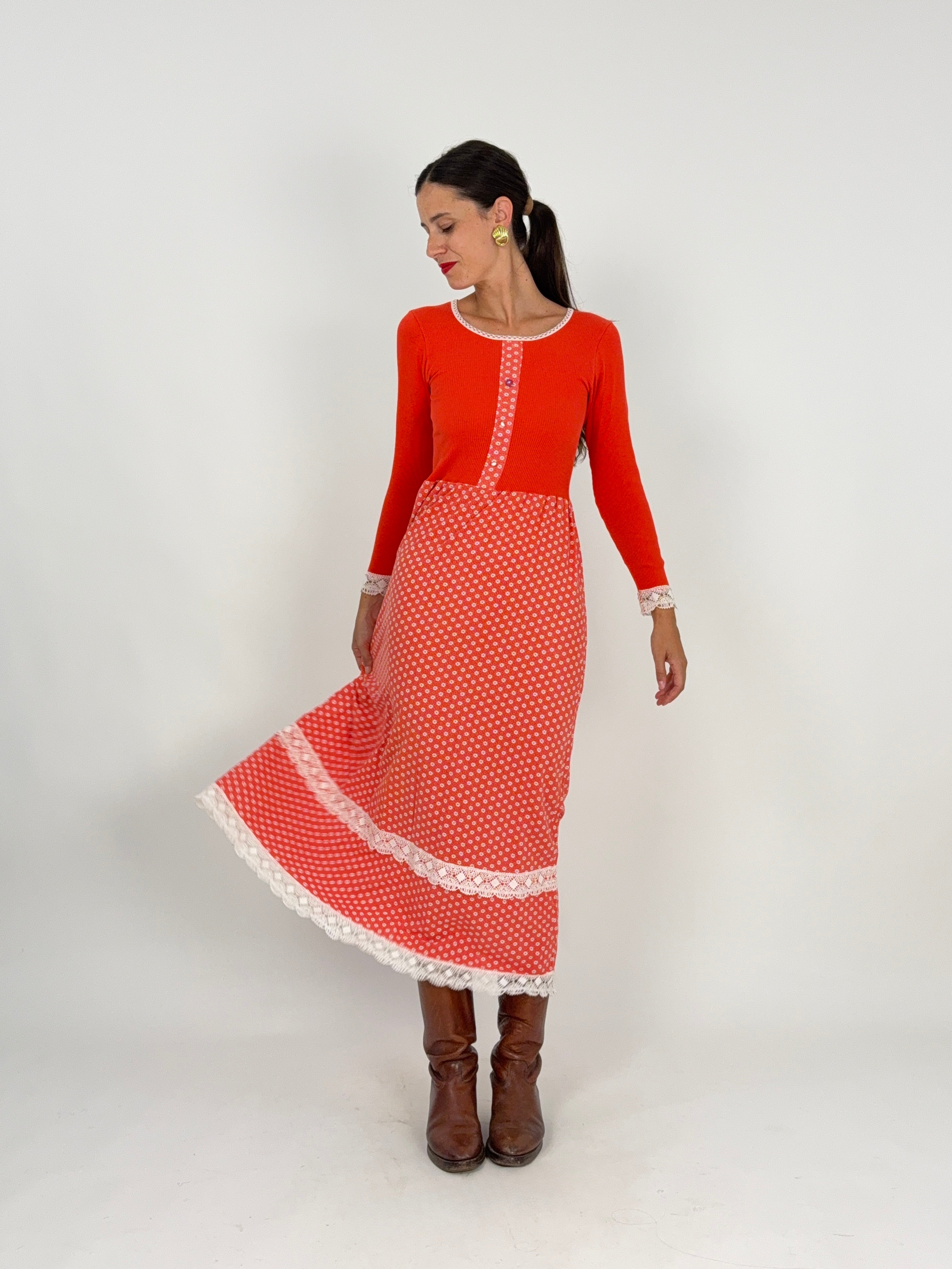 Abito Lungo Prairie Dress Folk Anni '70 - Taglia S/M