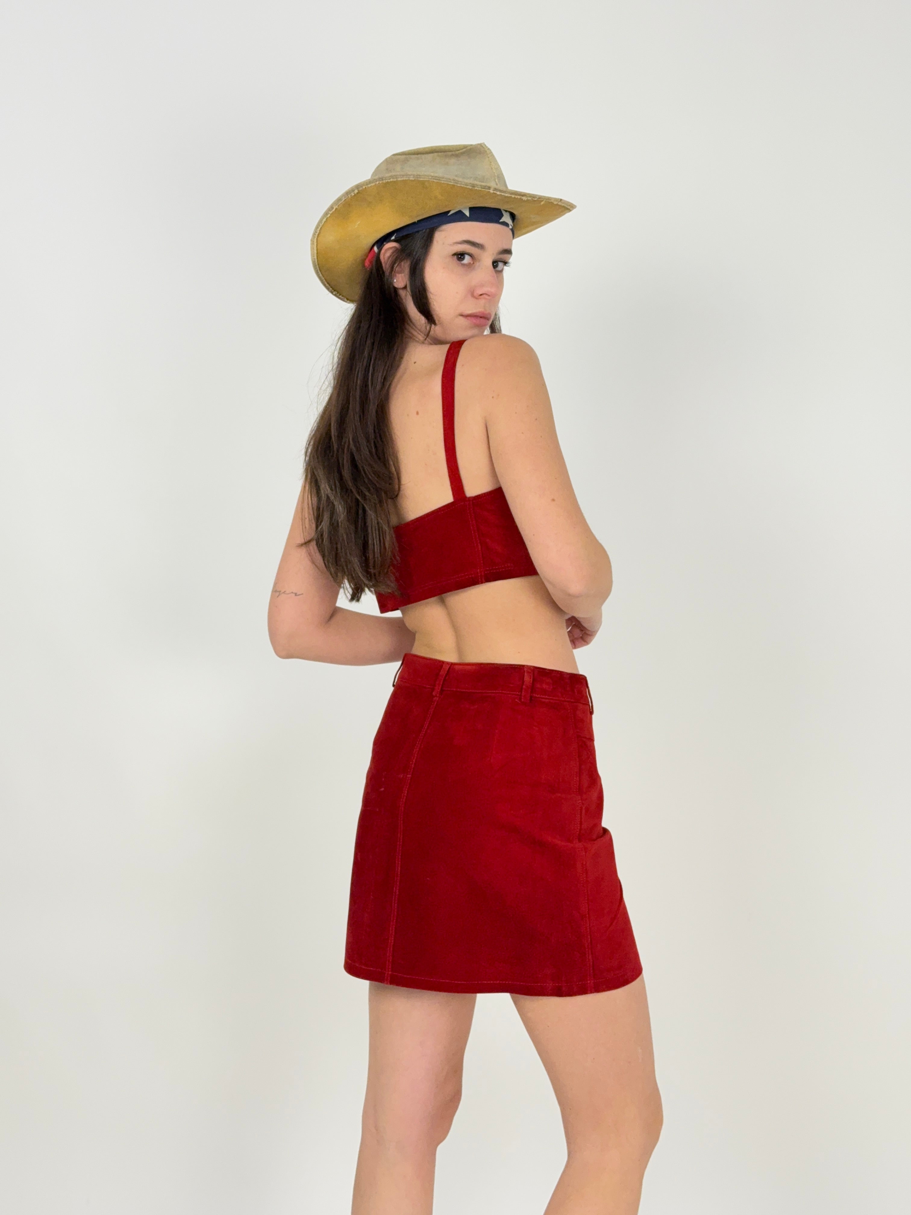 Completo top e minigonna in vera pelle