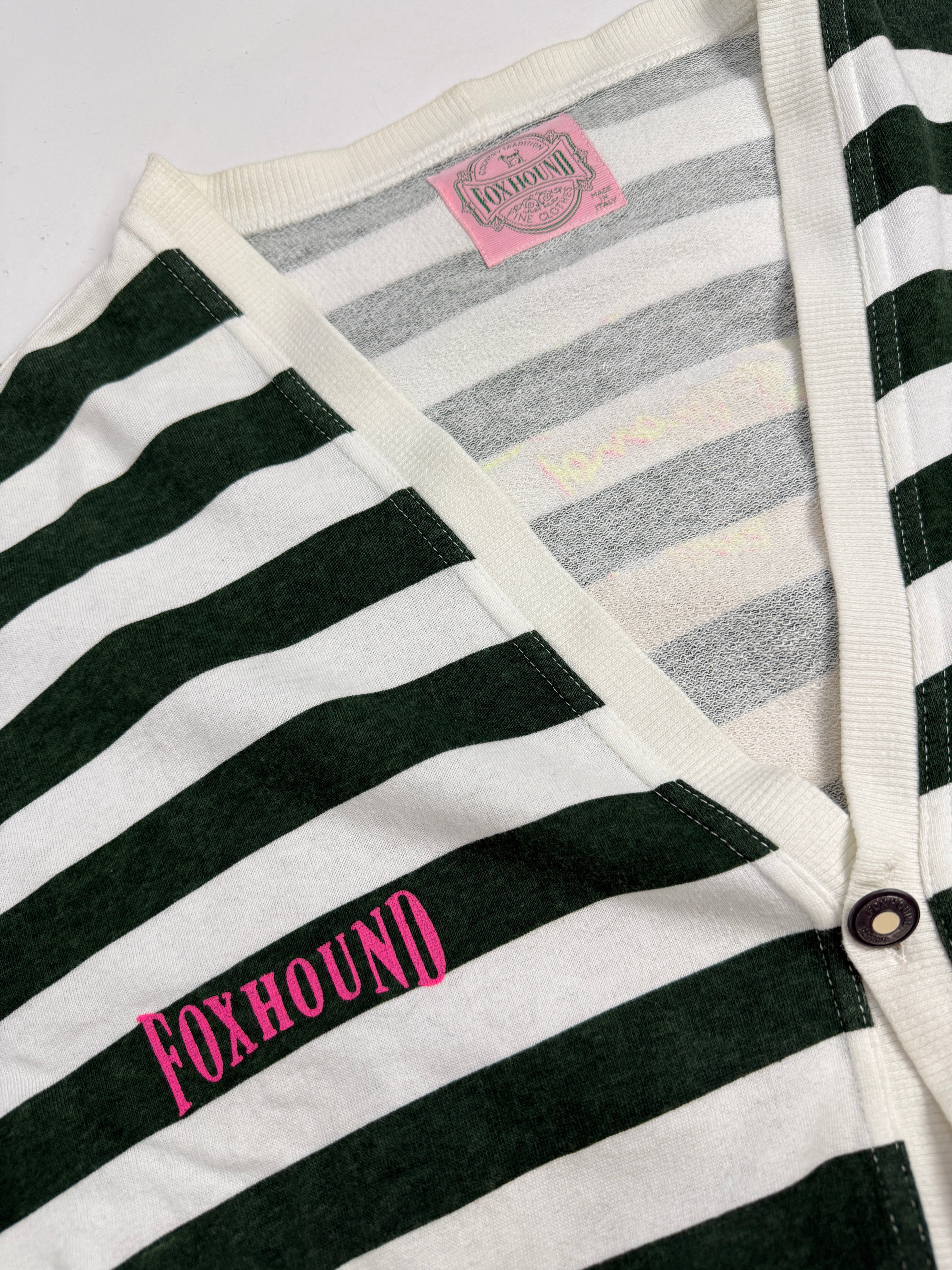 Cardigan Foxhound Cotone a Righe Anni '90 - Taglia XL
