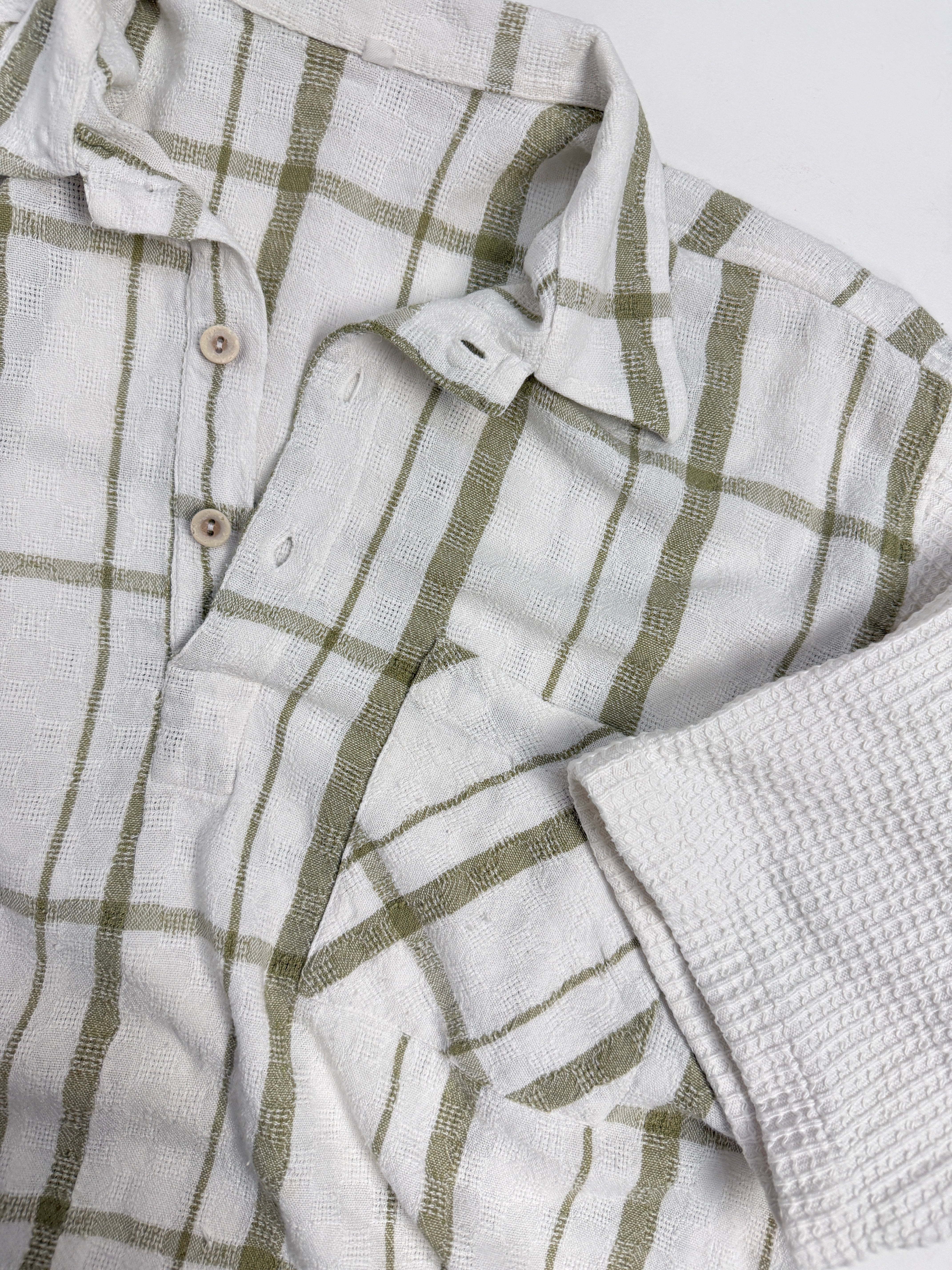 Polo Camicia Misto Lino a Quadri Vintage - Taglia M