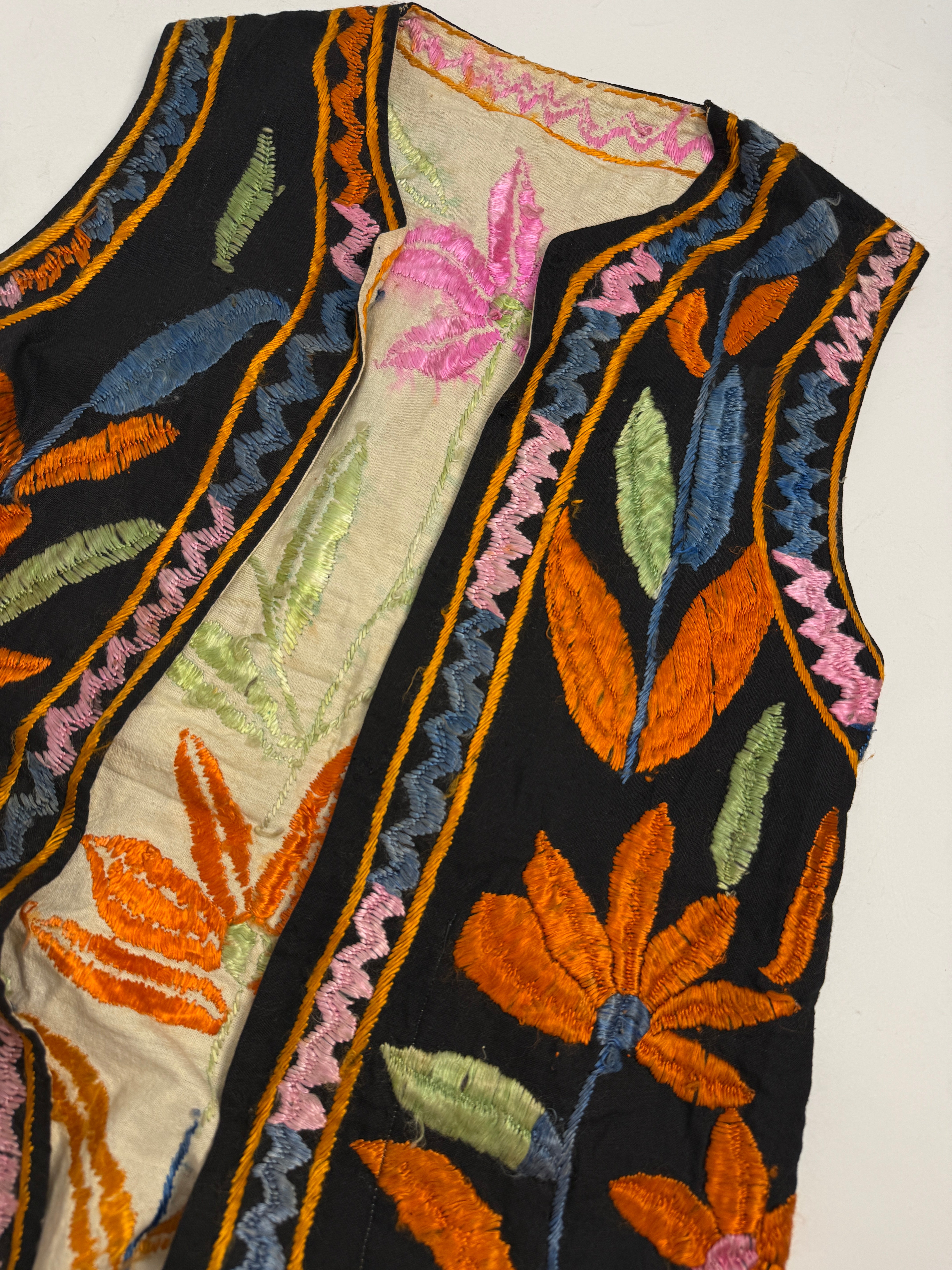 Gilet Artigianale Reversibile Ricamo a Mano Botanico Anni '60/'70 - Taglia M/L