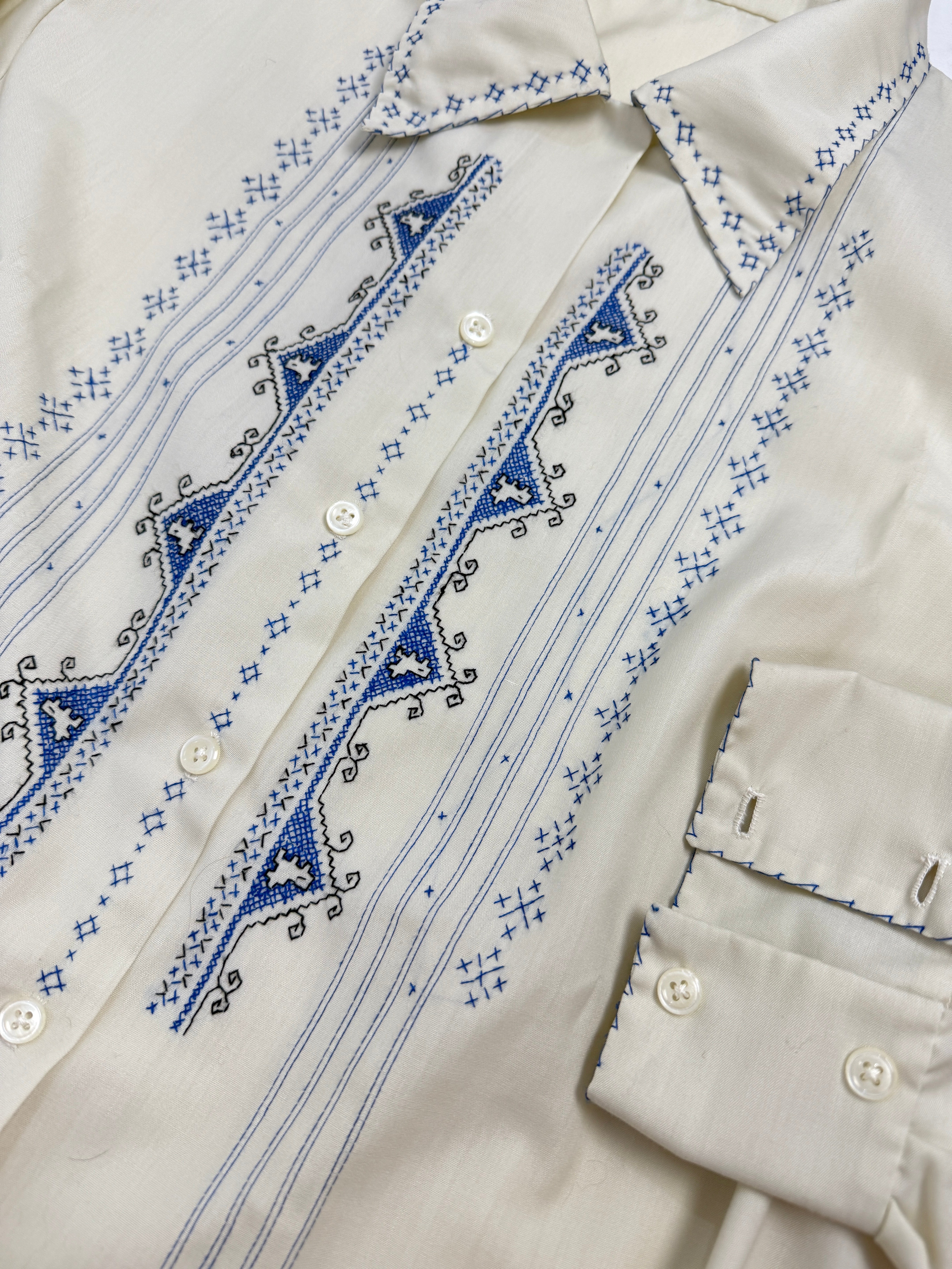 Camicia Folk Ricamata a Mano Anni '70 - Taglia L