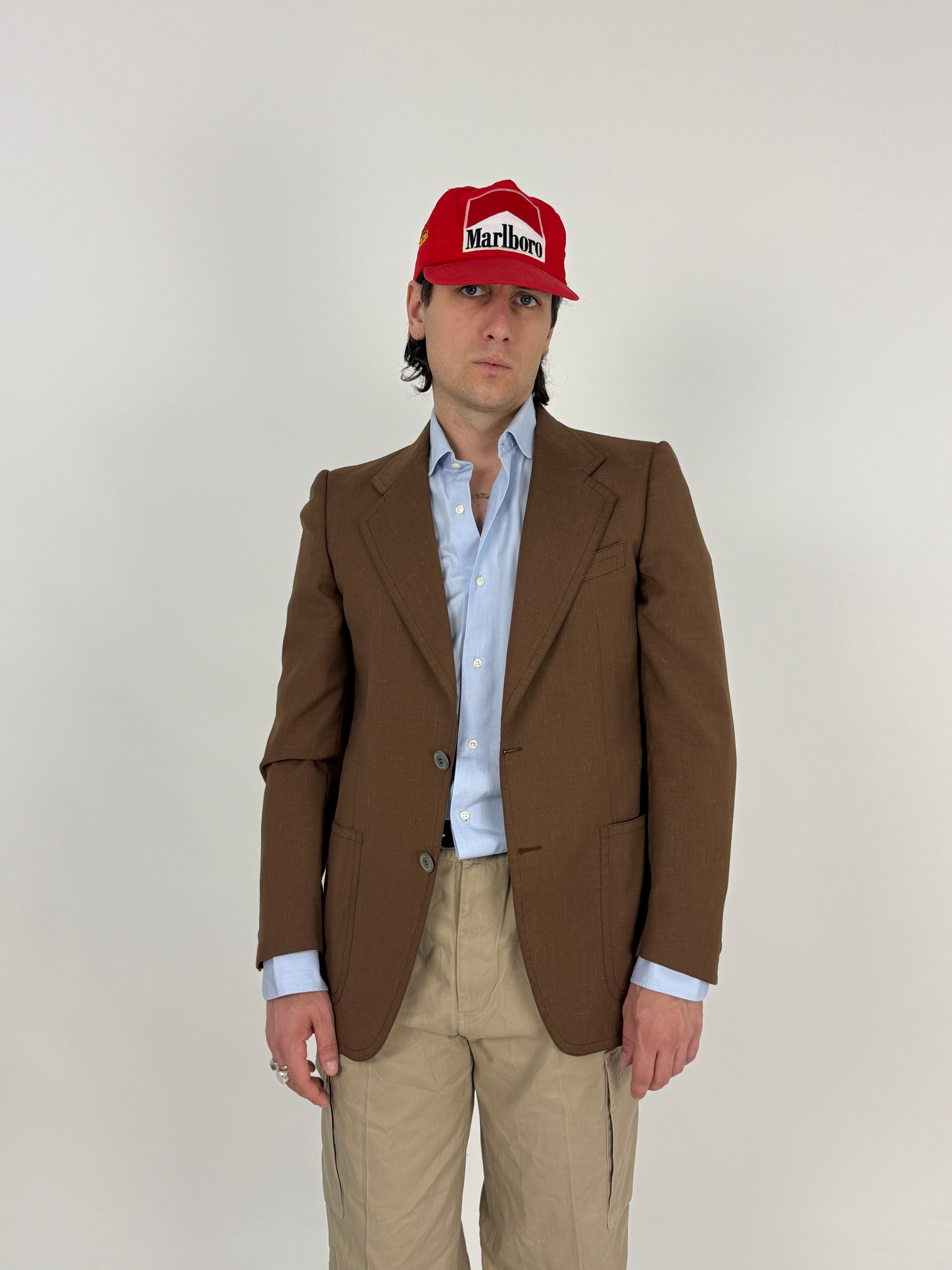 Blazer Vintage Lino/Cotone Marrone Tabacco - Taglia 48