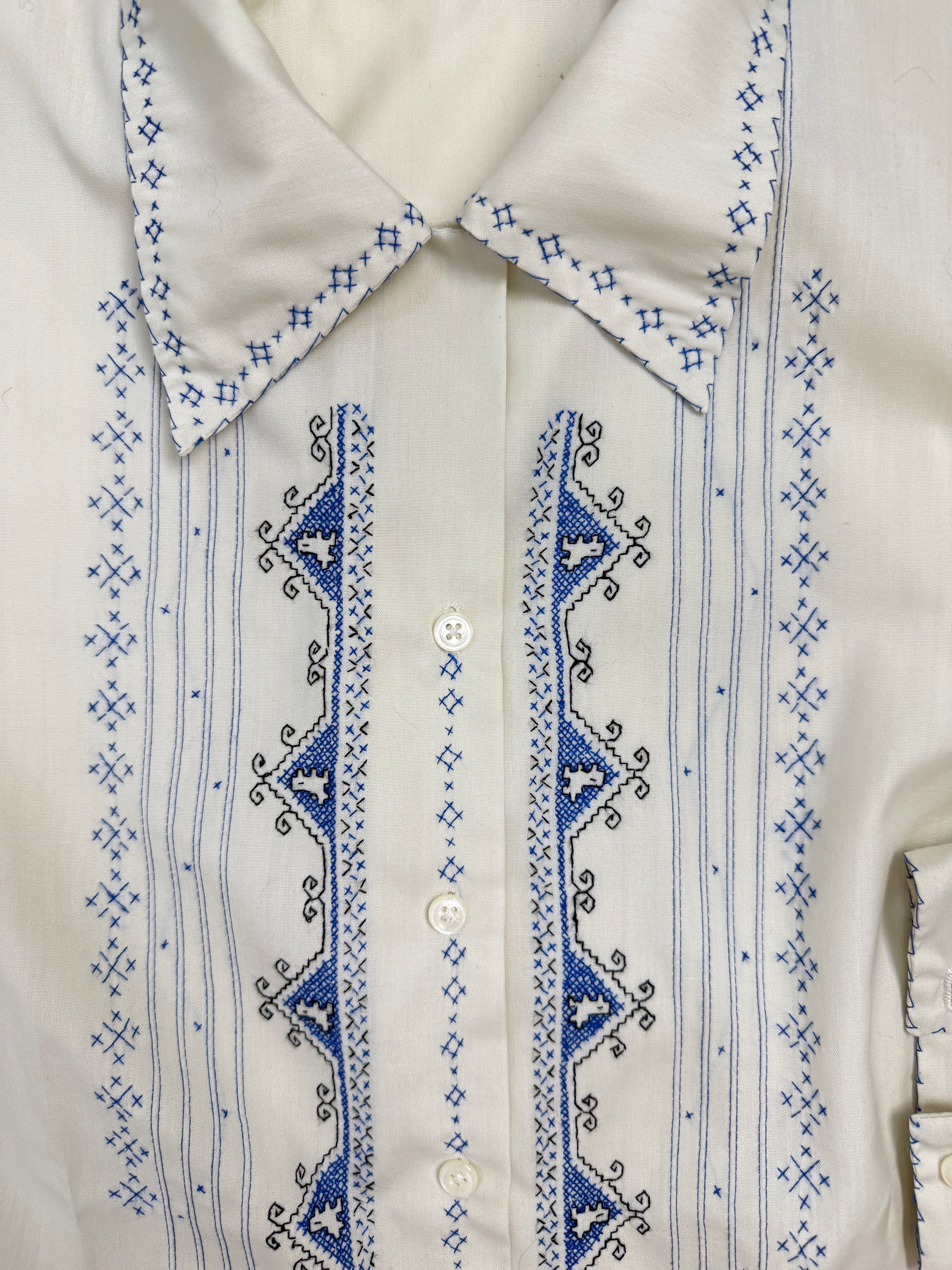Camicia Folk Ricamata a Mano Anni '70 - Taglia L