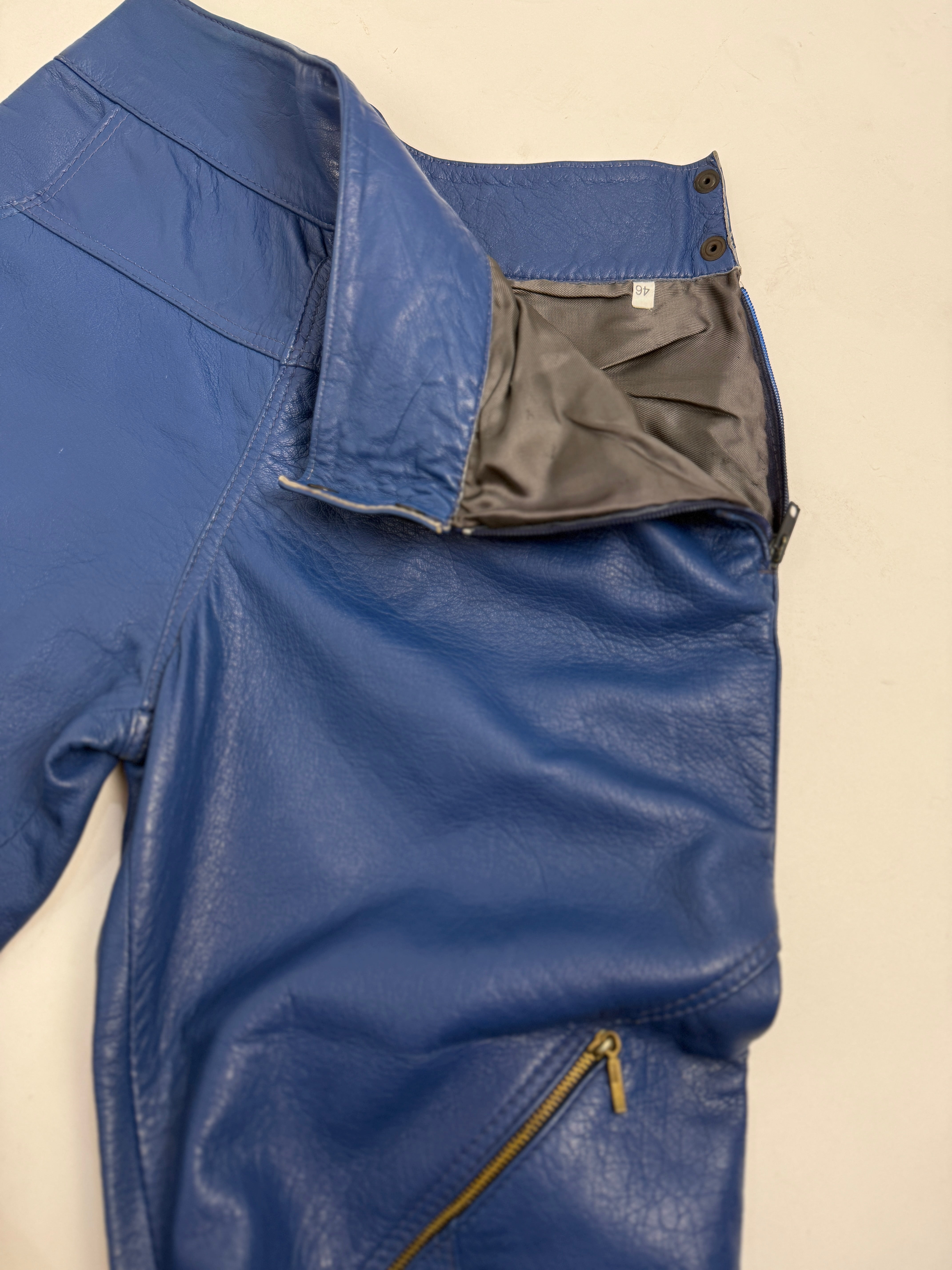 Pantaloni Vera Pelle Blu Deadstock Anni '80 - Taglia 42