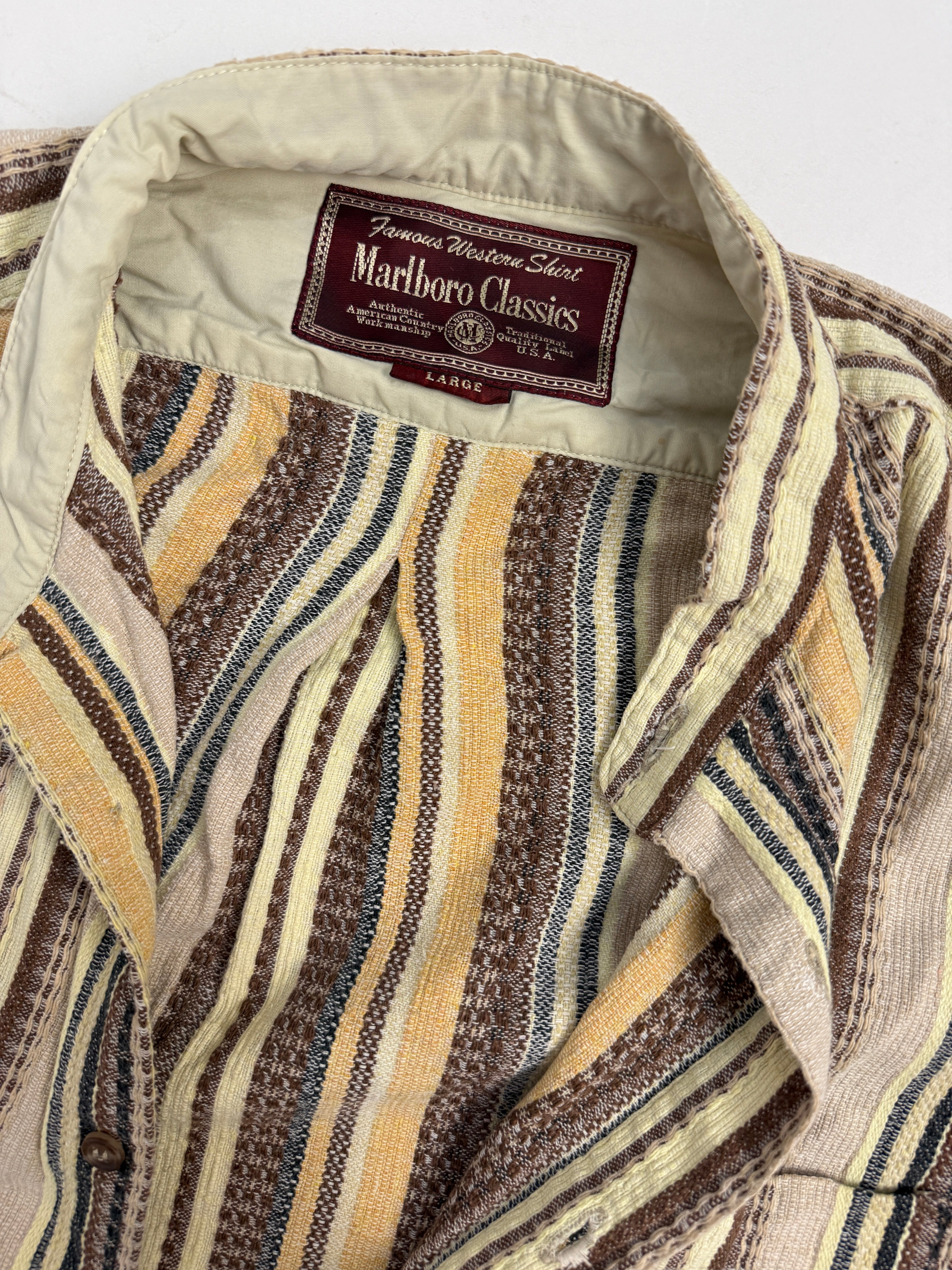 Camicia Marlboro Classics a Righe Jacquard Anni '90 - Taglia L