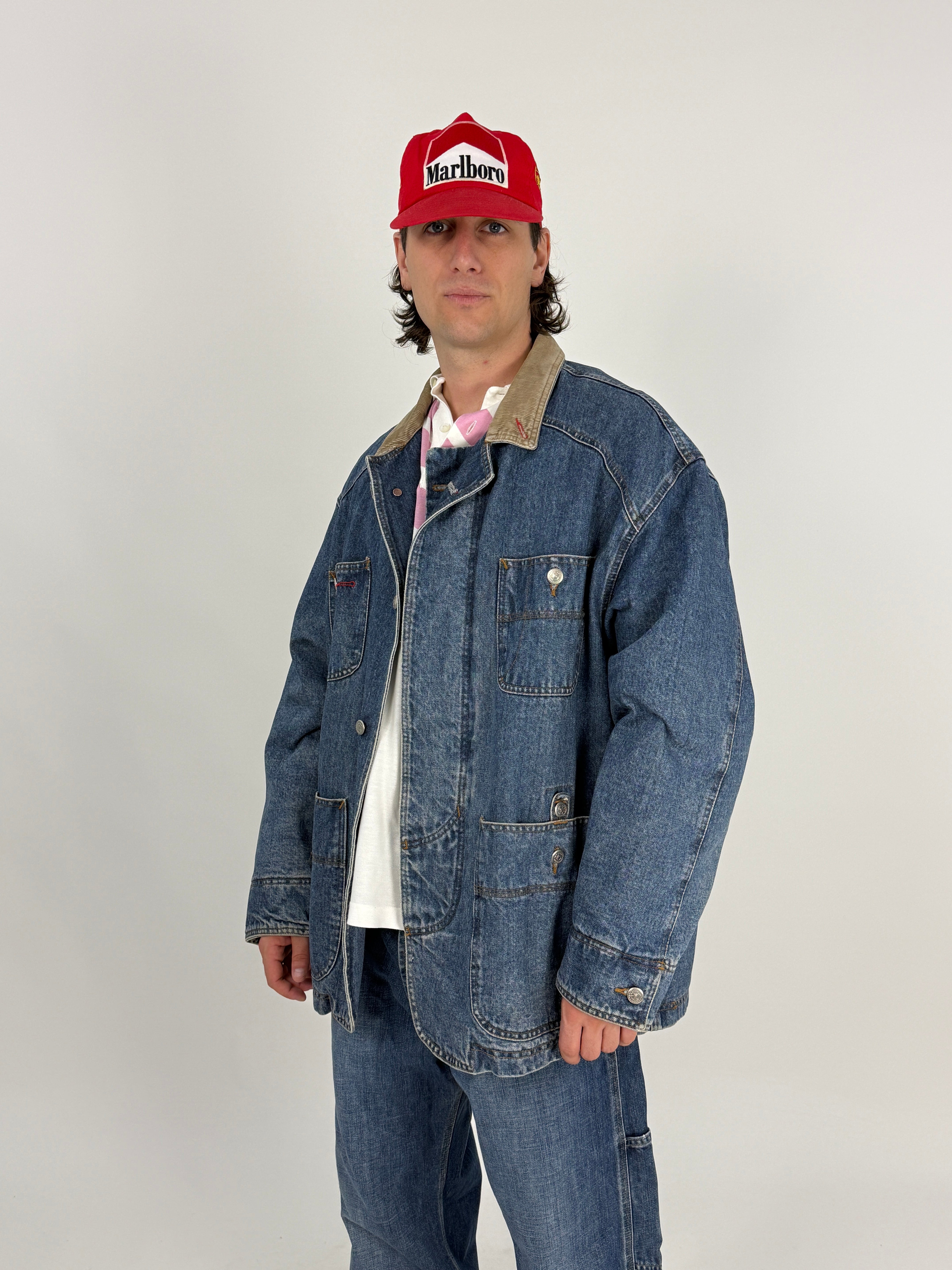 Giacca Denim Cotton Belt U.S.A. Anni '80/'90 - Barn Jacket con Fodera Tartan -Taglia XL