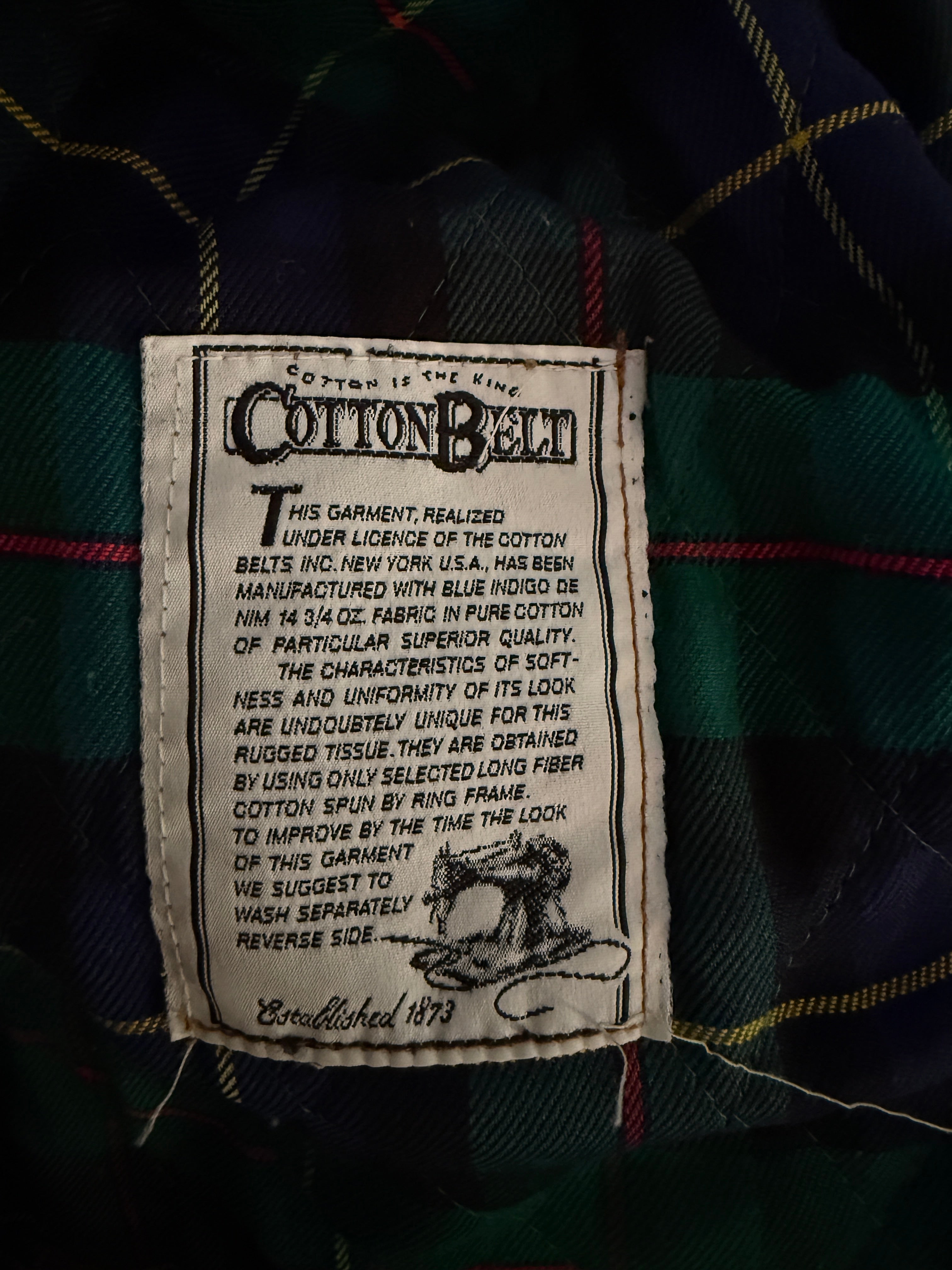 Giacca Denim Cotton Belt U.S.A. Anni '80/'90 - Barn Jacket con Fodera Tartan -Taglia XL