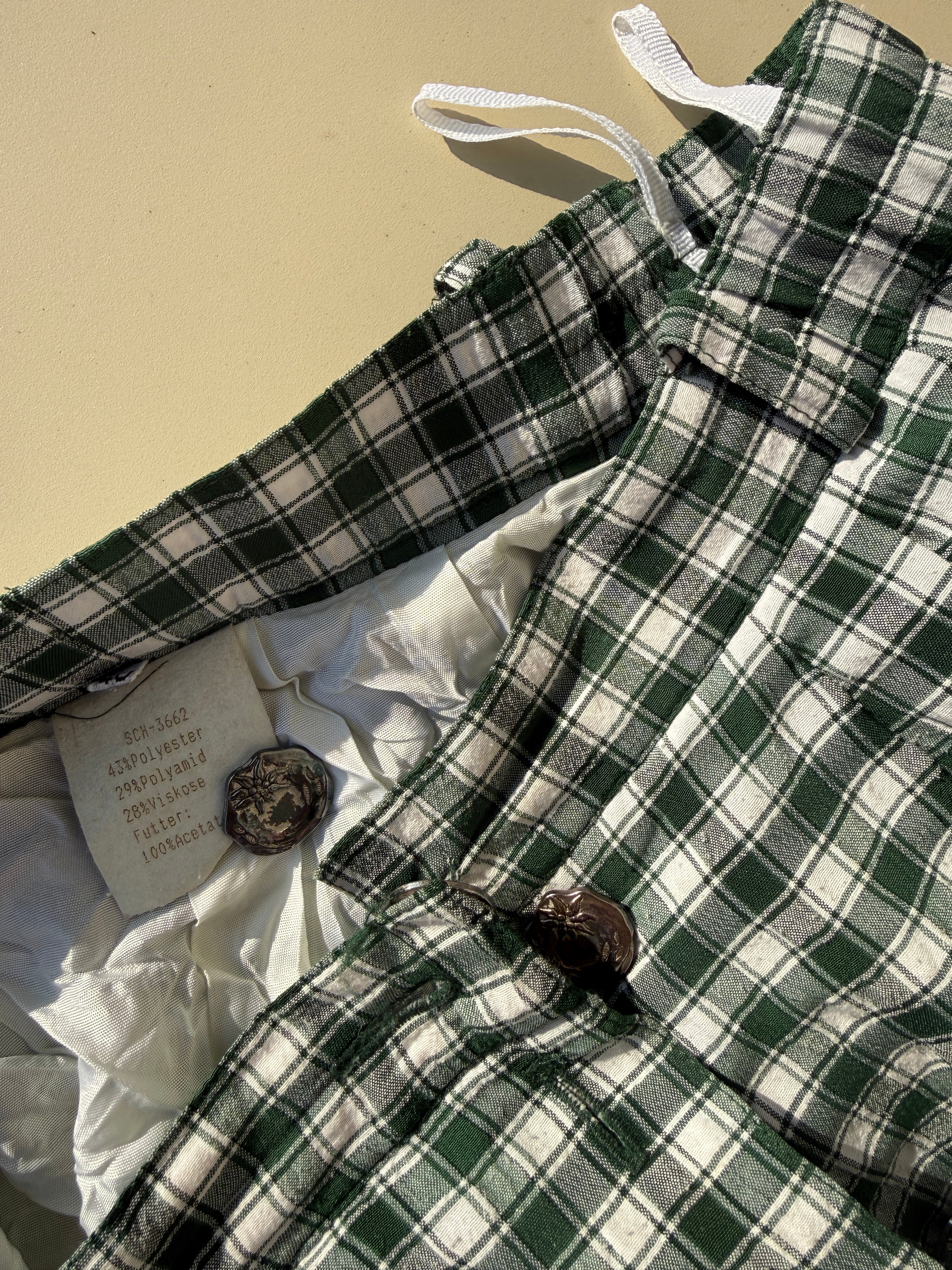 Gonna Lunga Austriaca Tartan Jacquard Verde e Bianco Anni '80 - Taglia 42