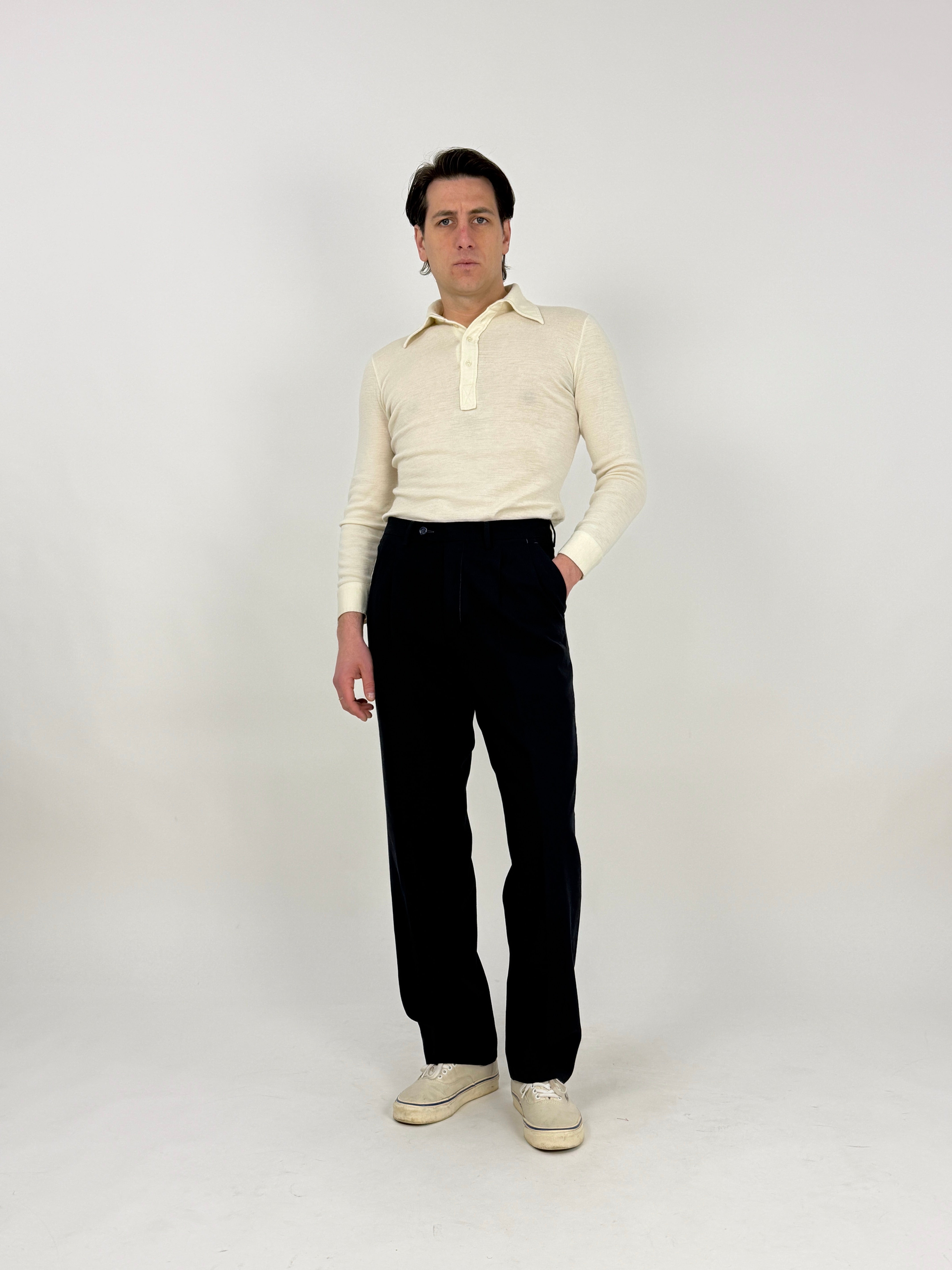 pantalone con pinces da uomo in lana blu notte taglia 48