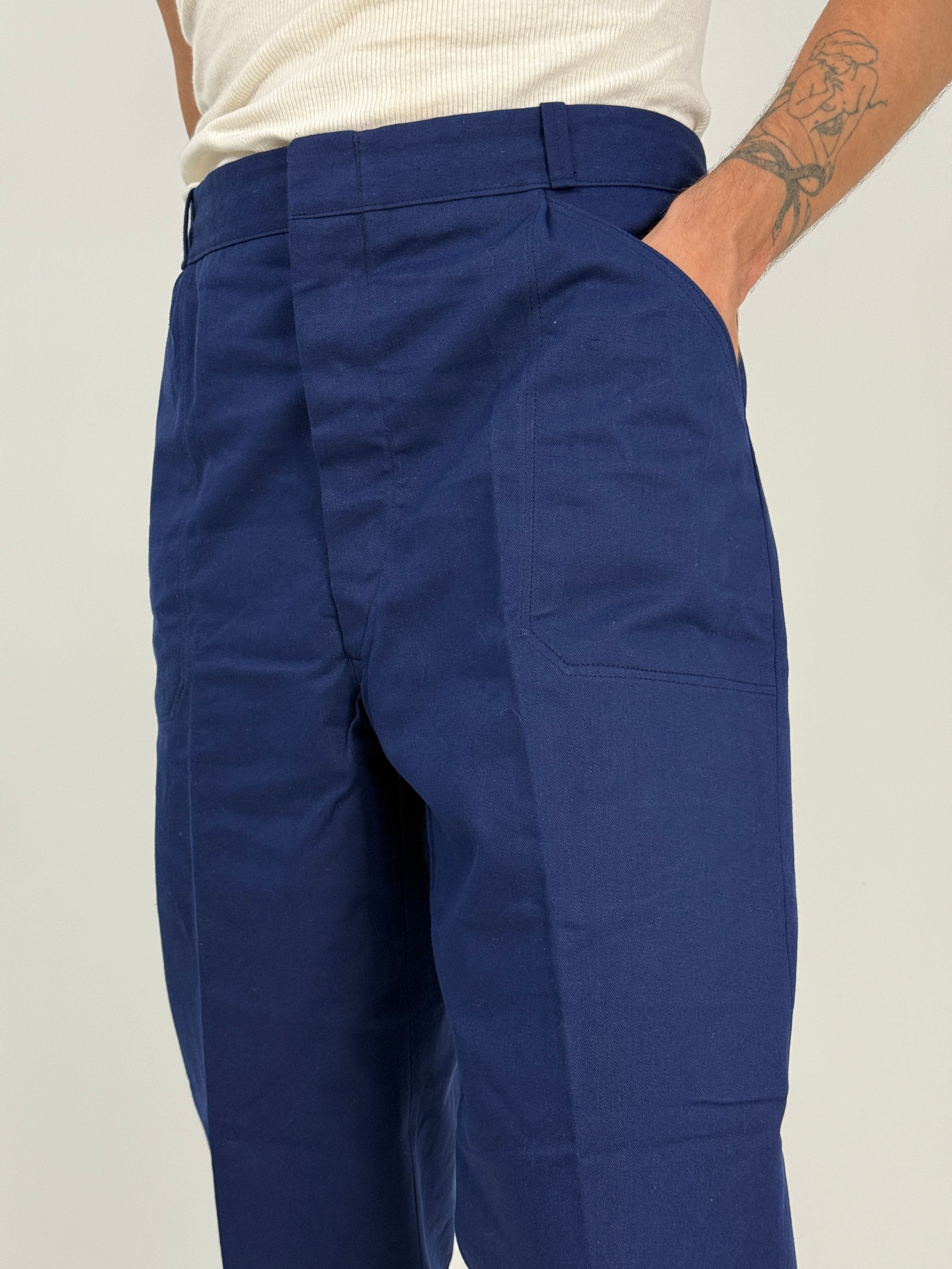 Pantaloni workwear anni ’70 blu navy in twill selvedge cimosa