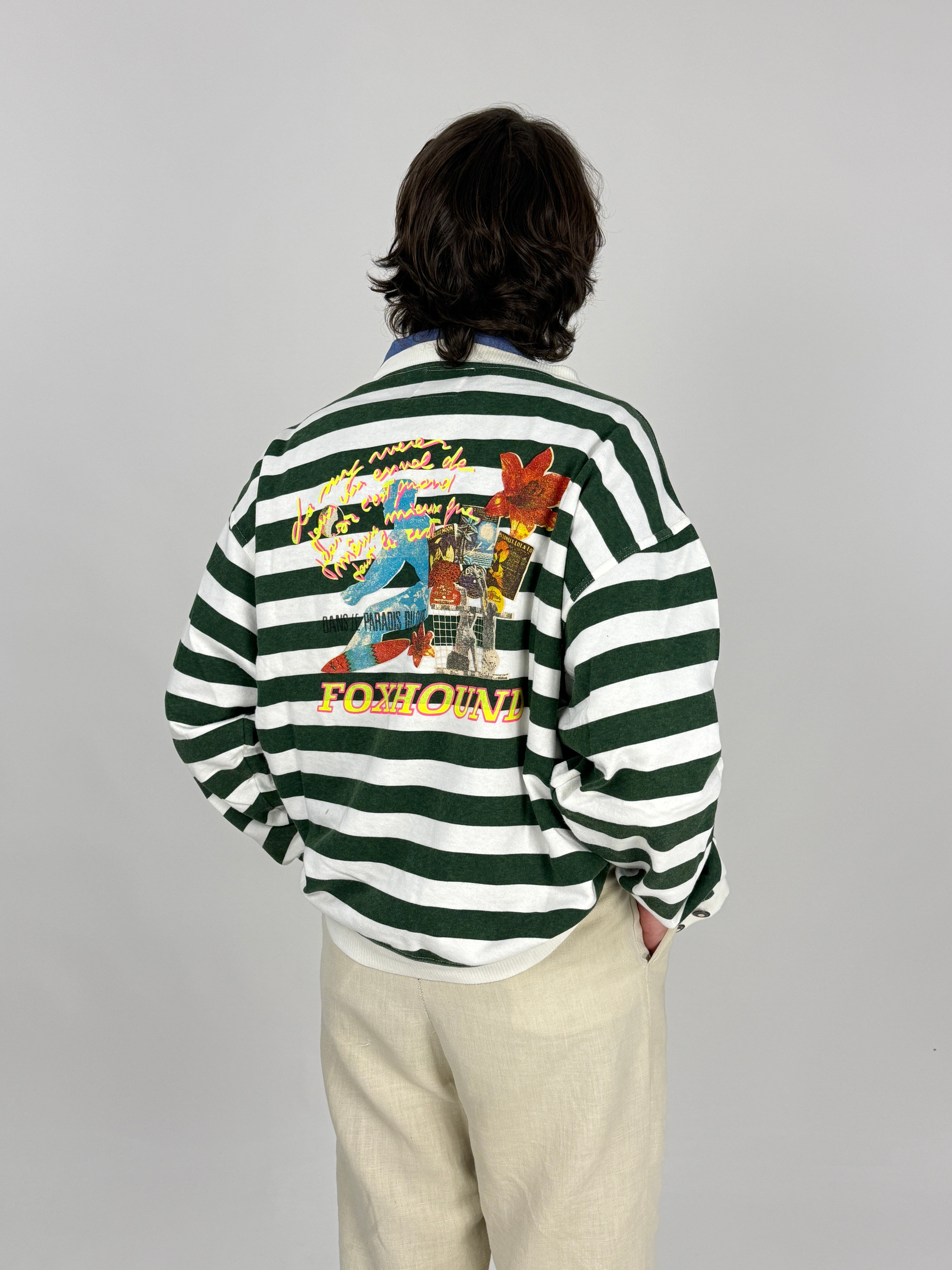 Cardigan Foxhound Cotone a Righe Anni '90 - Taglia XL