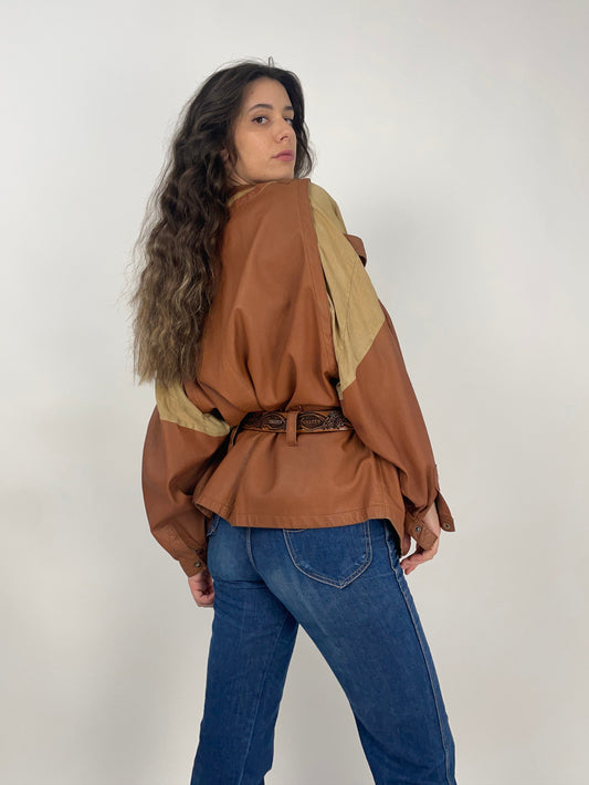 Giacca in pelle e lino anni '80
