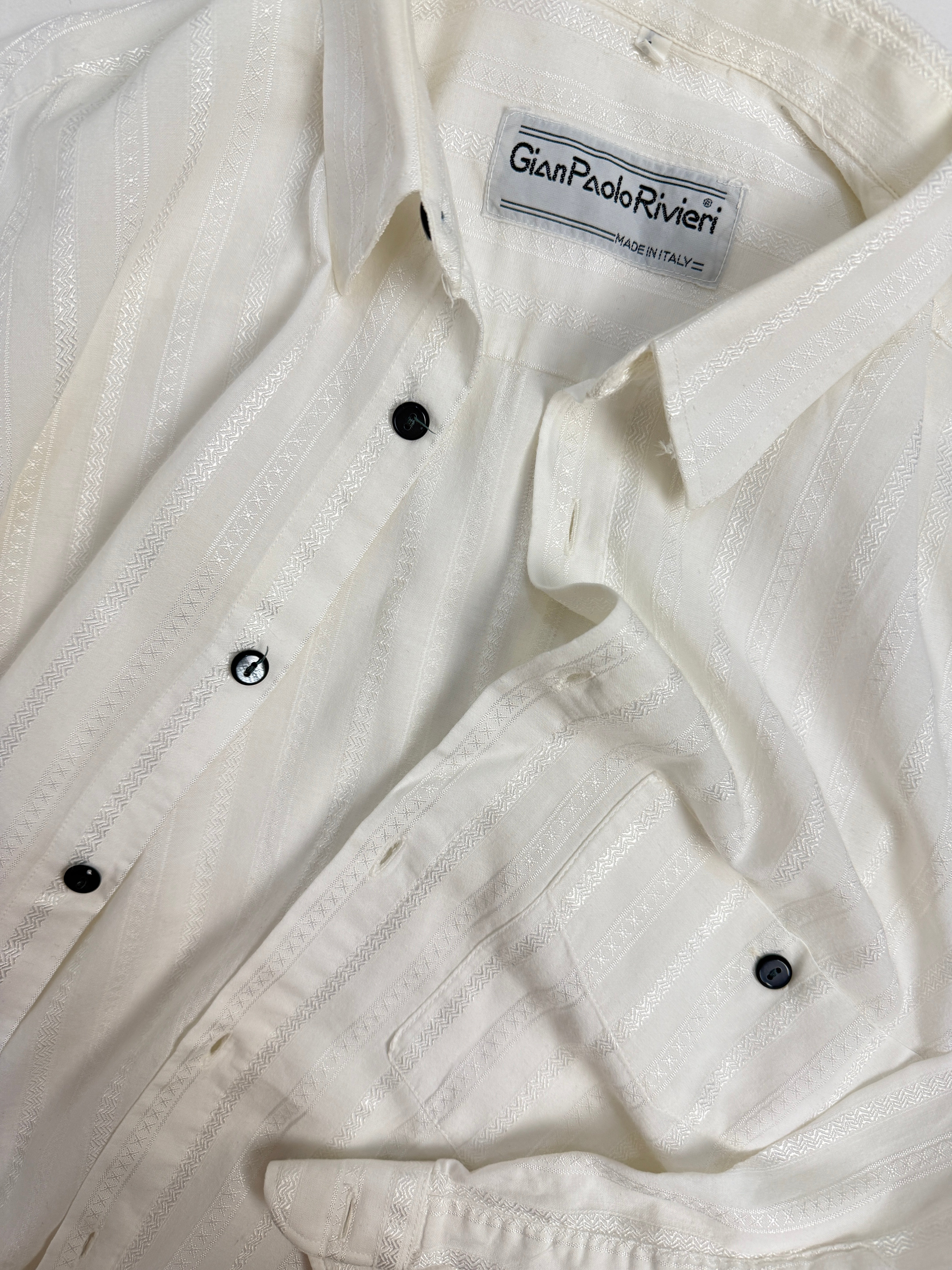 Camicia Gian Paolo Rivieri Anni '70 Bianco Jacquard