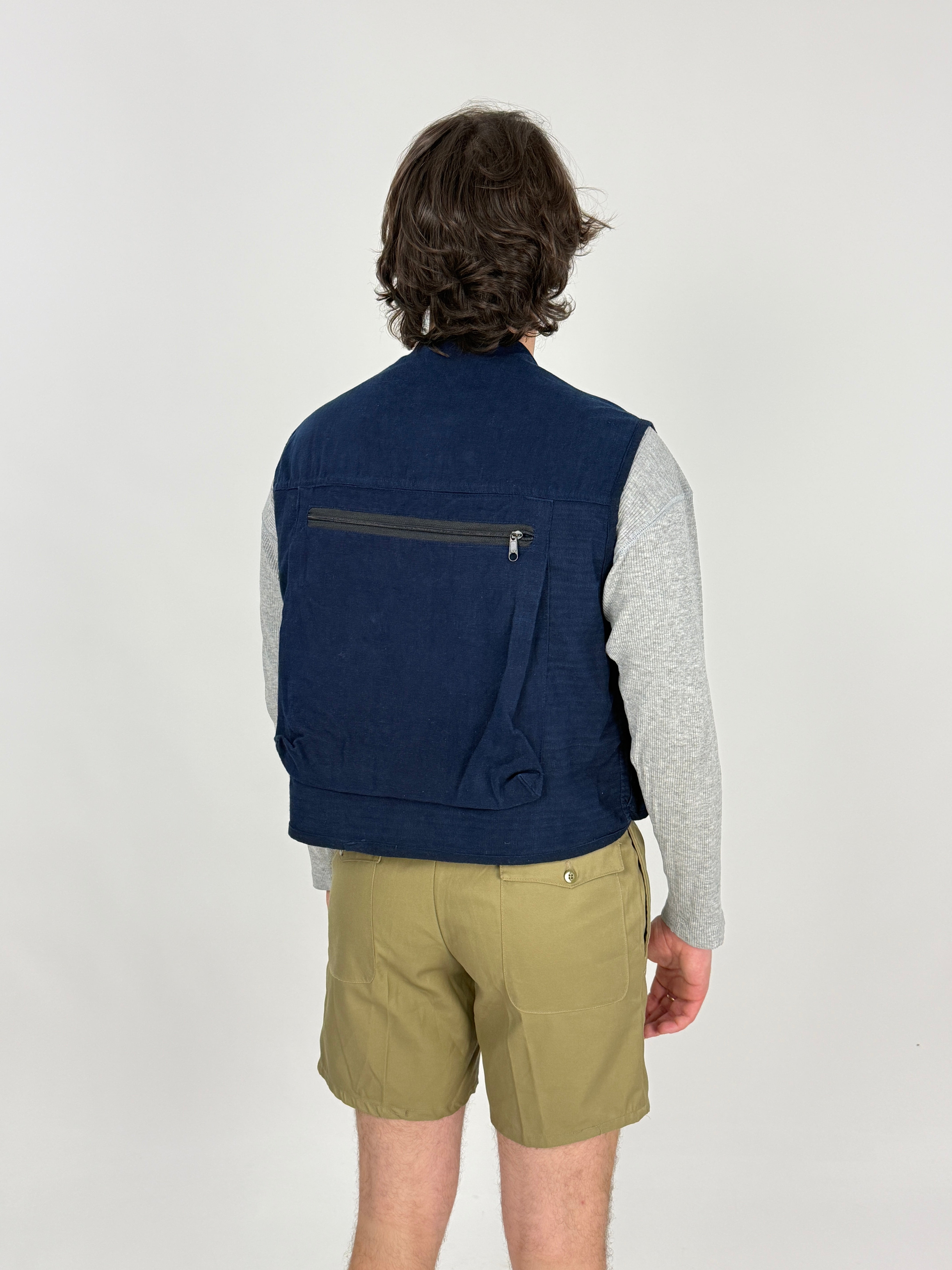 Gilet Vintage Multitasche Cotone Canvas Blu Navy - Taglia M