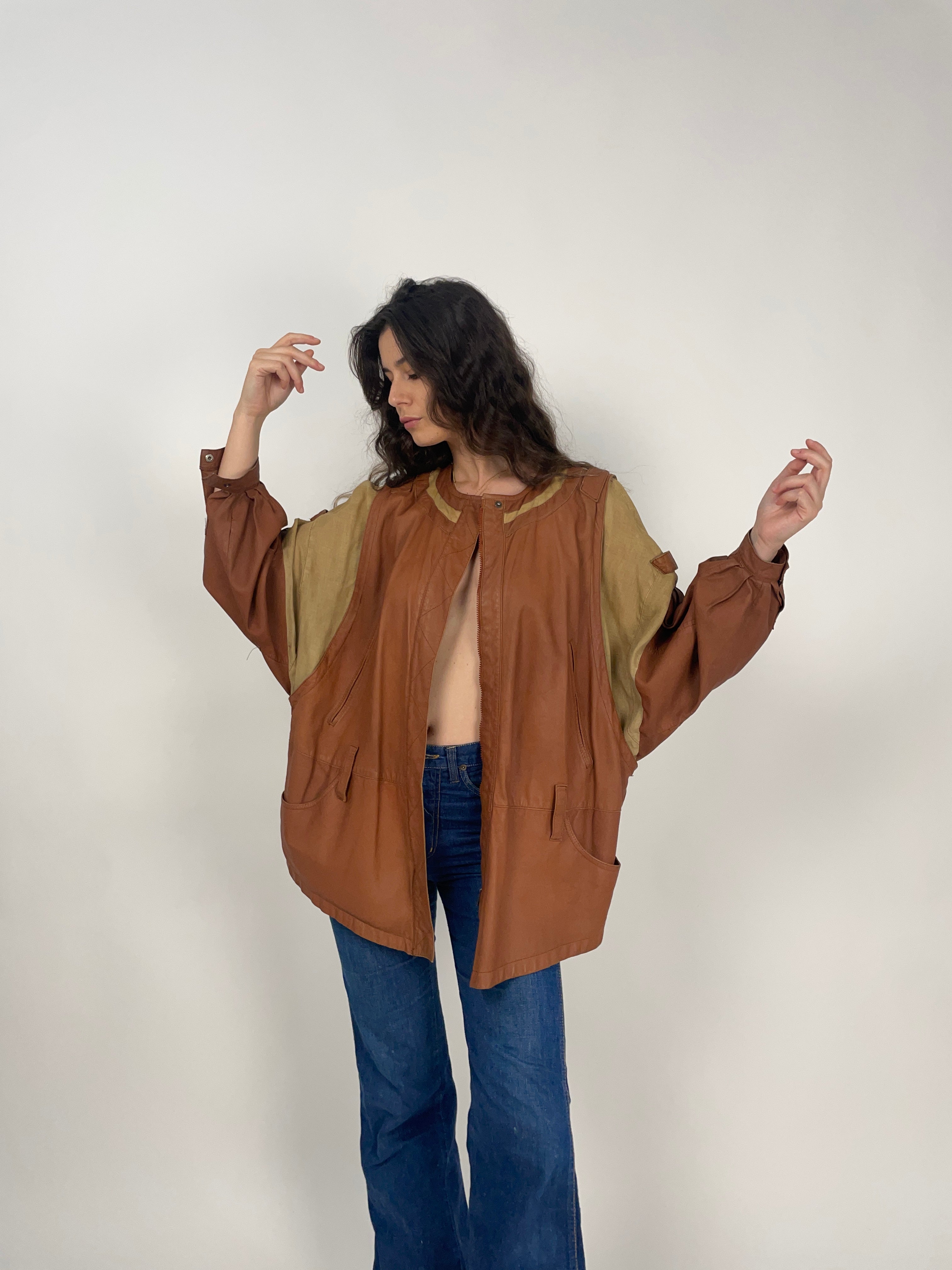 Giacca in pelle e lino anni '80