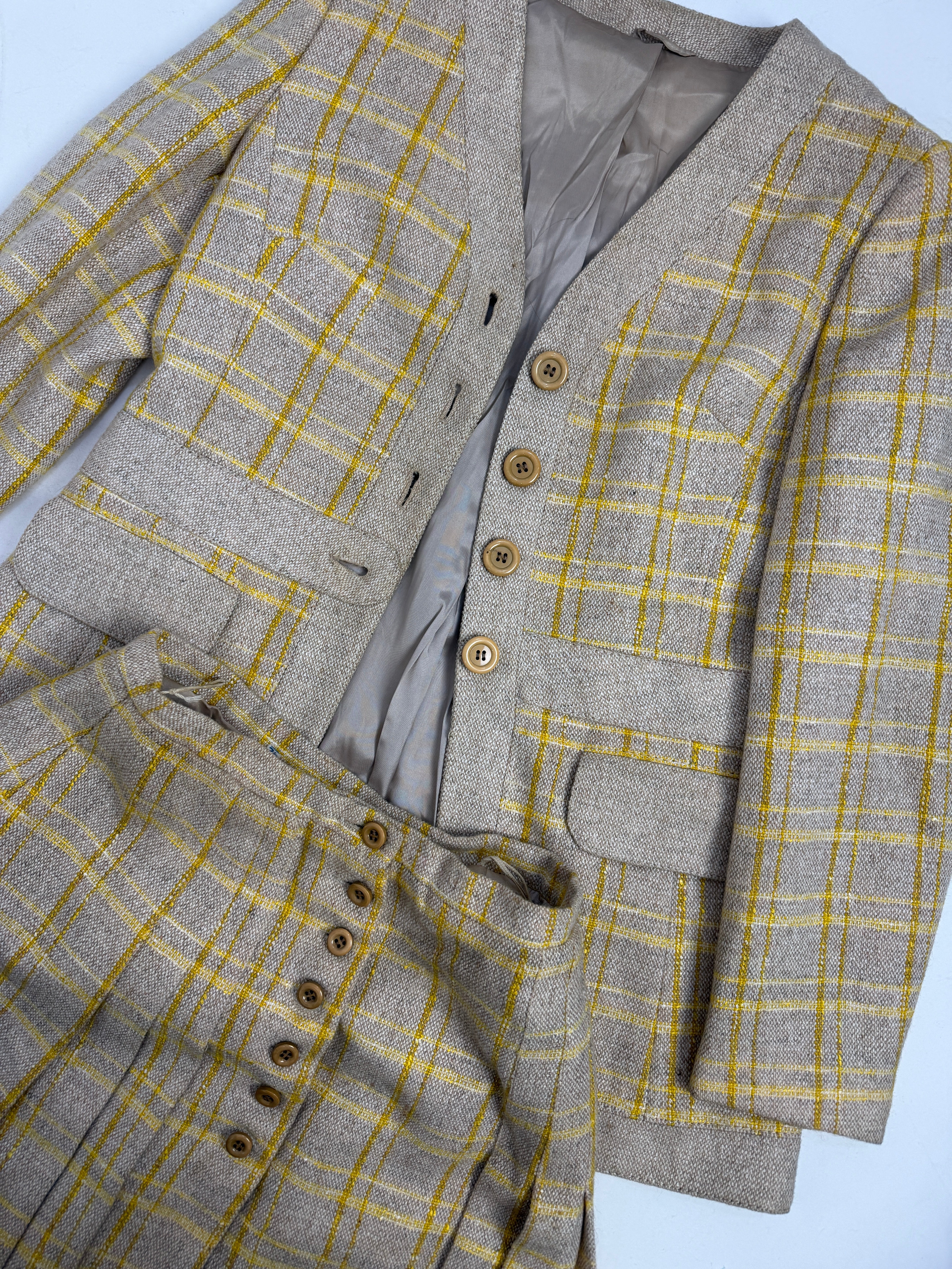Completo sartoriale anni '70 in canapa - Giacca e gonna a pieghe