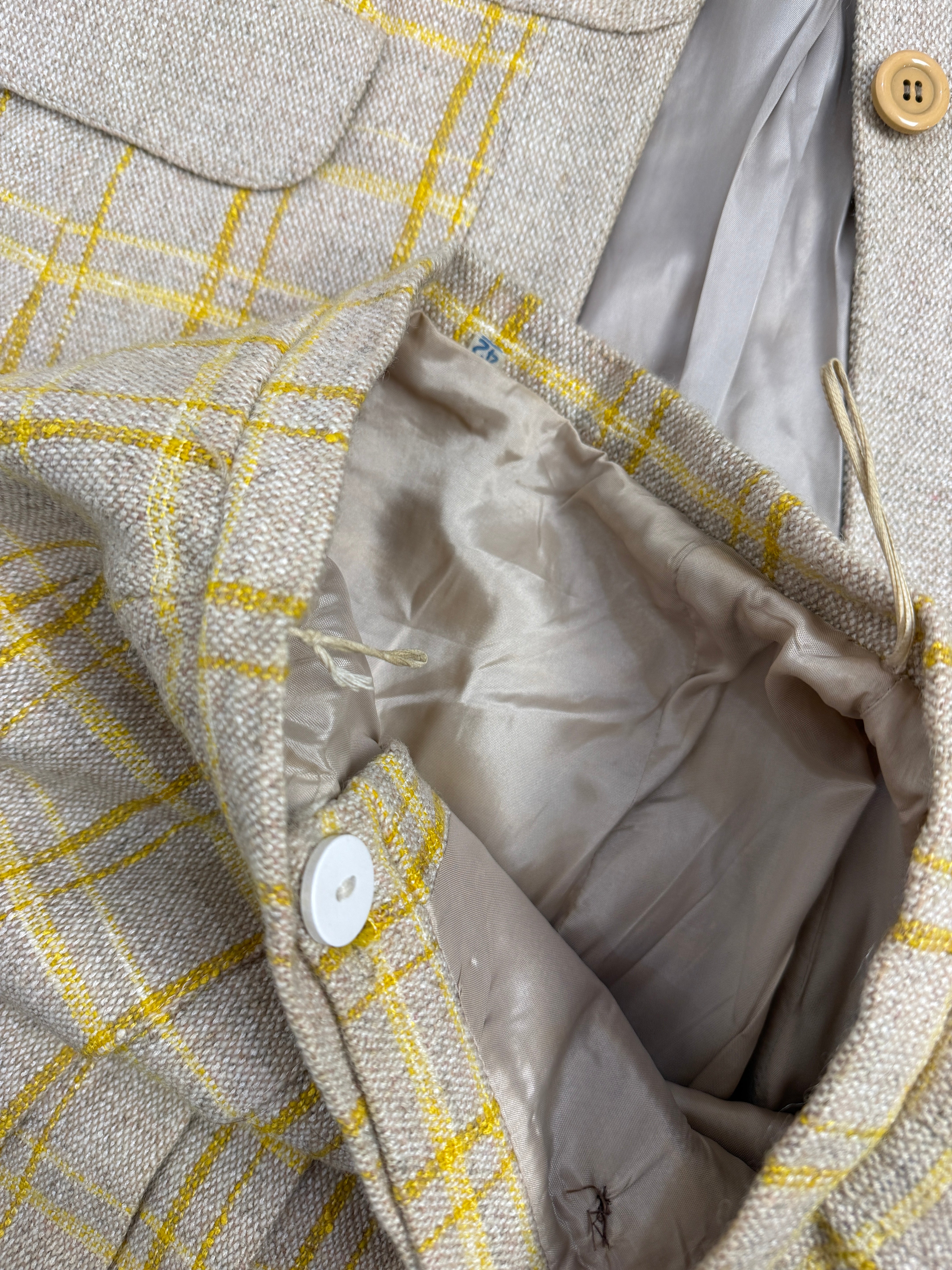 Completo sartoriale anni '70 in canapa - Giacca e gonna a pieghe