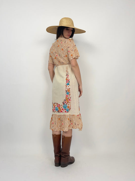 Abito lungo anni '70 in cotone grezzo