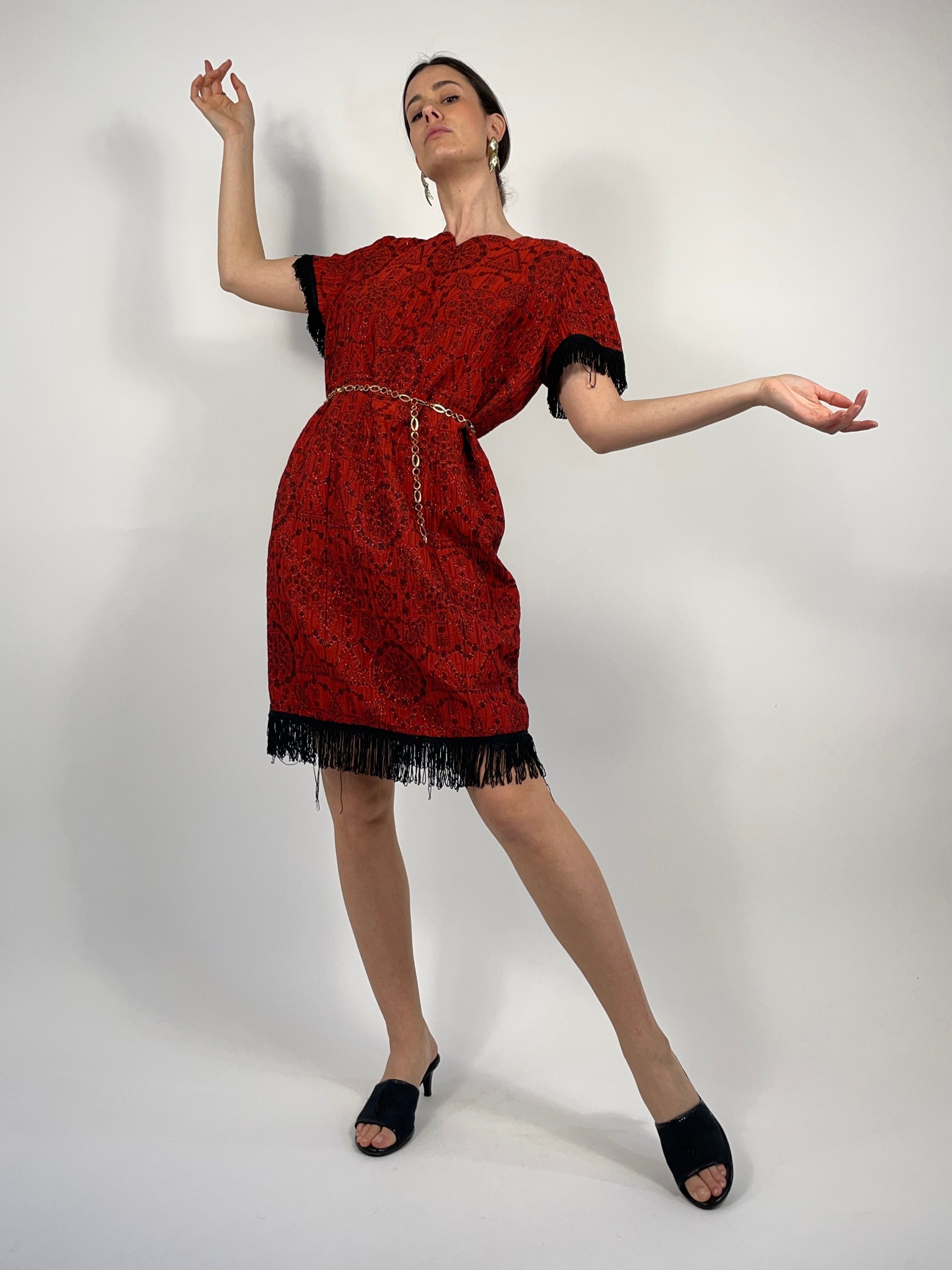 Abito corto anni '70 con frange