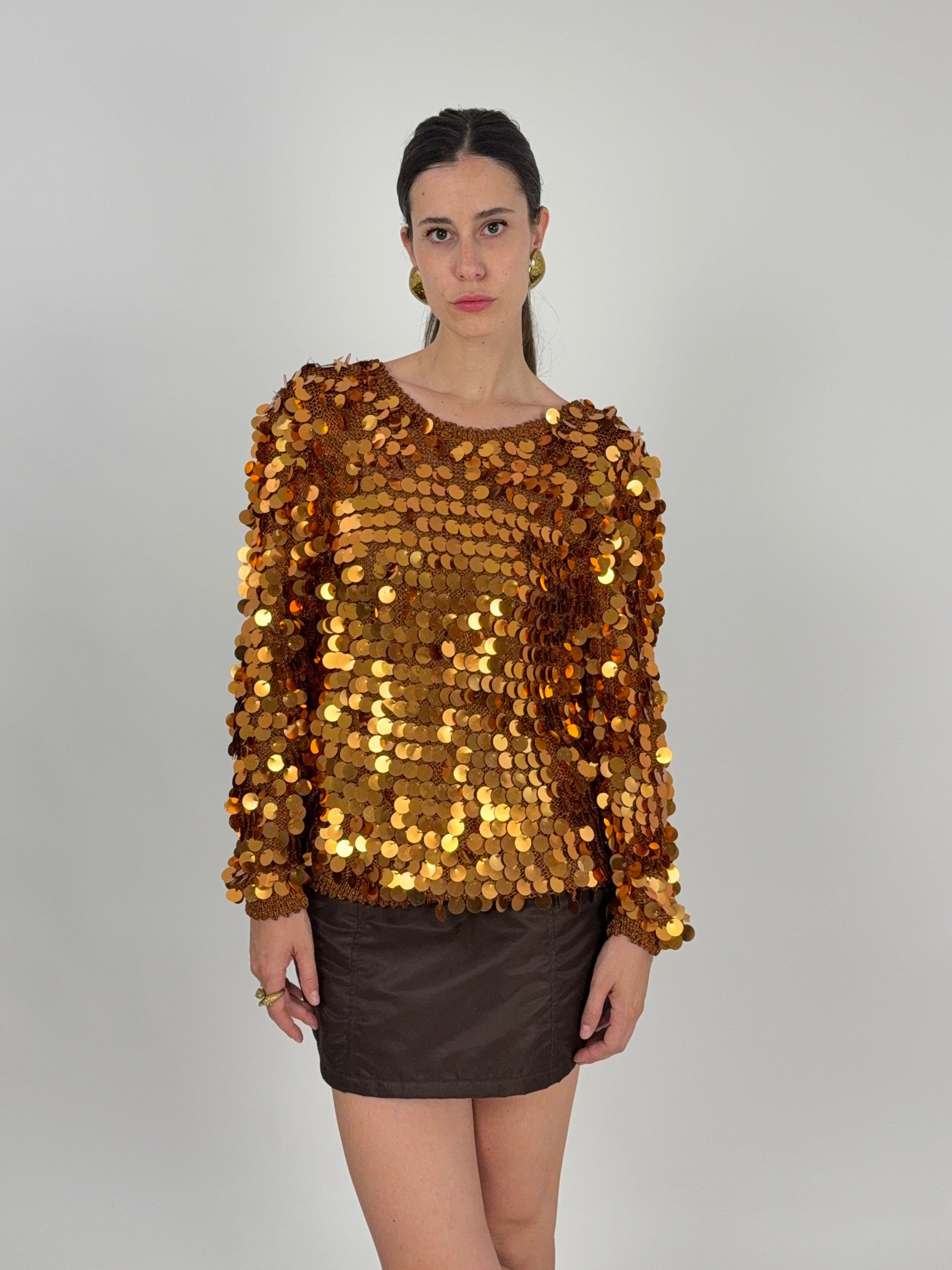Maglia con Paillettes Anni '80 in Viscosa color Bronzo - Taglia M/L