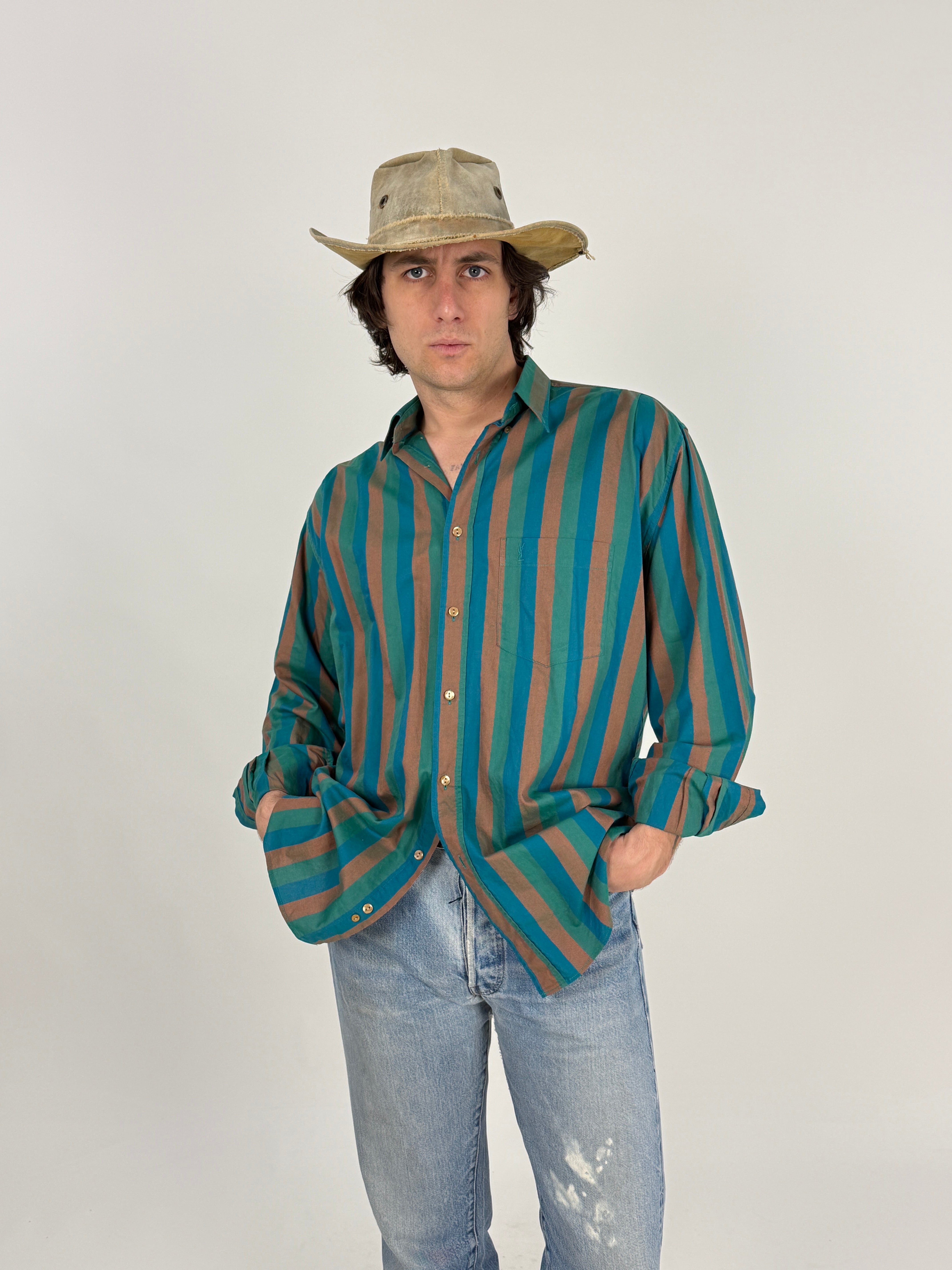 Camicia Yves Saint Laurent Anni '80 a Righe - Taglia L
