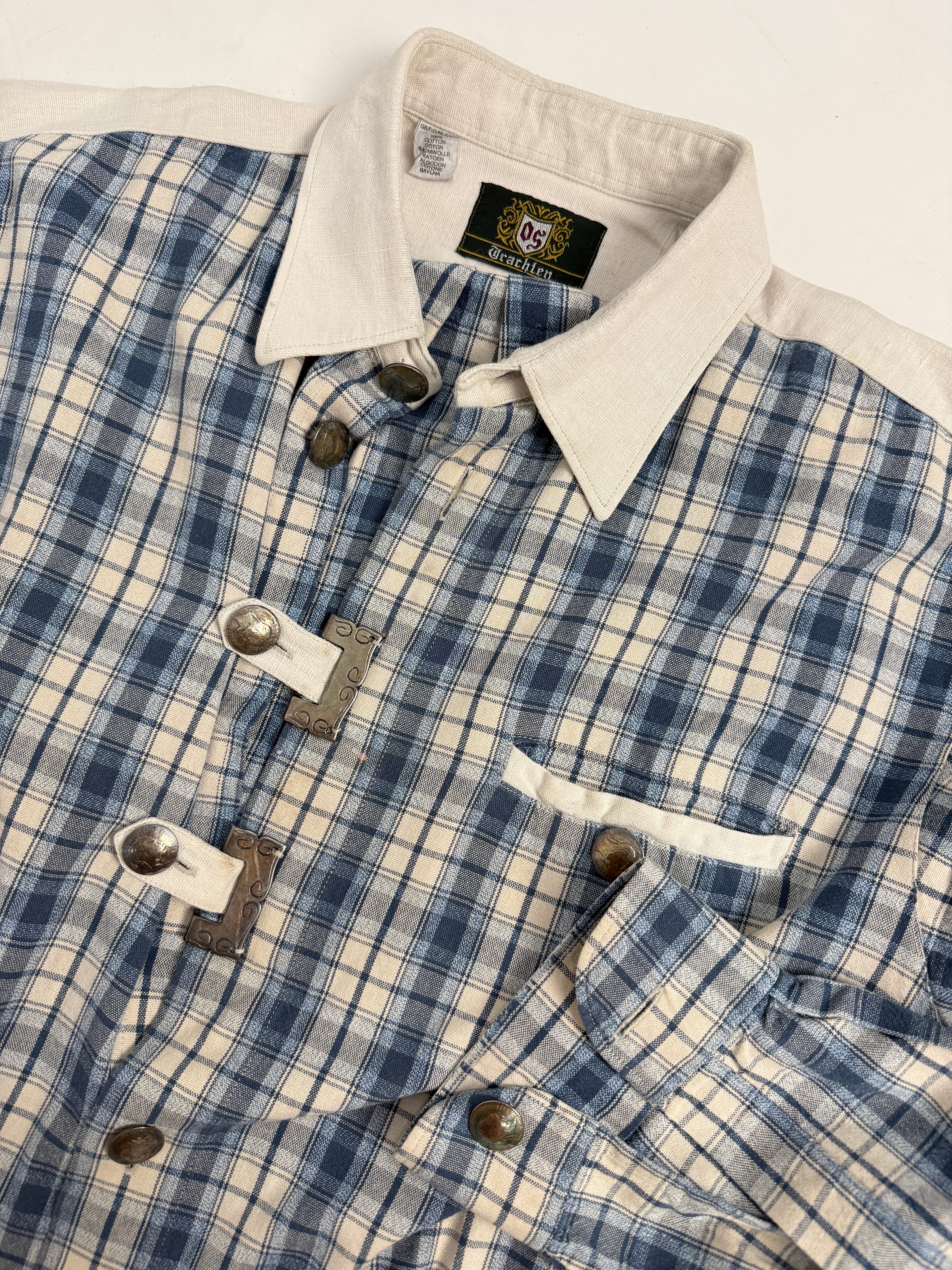 Camicia Vintage Trachten a Quadri Celeste - Taglia L