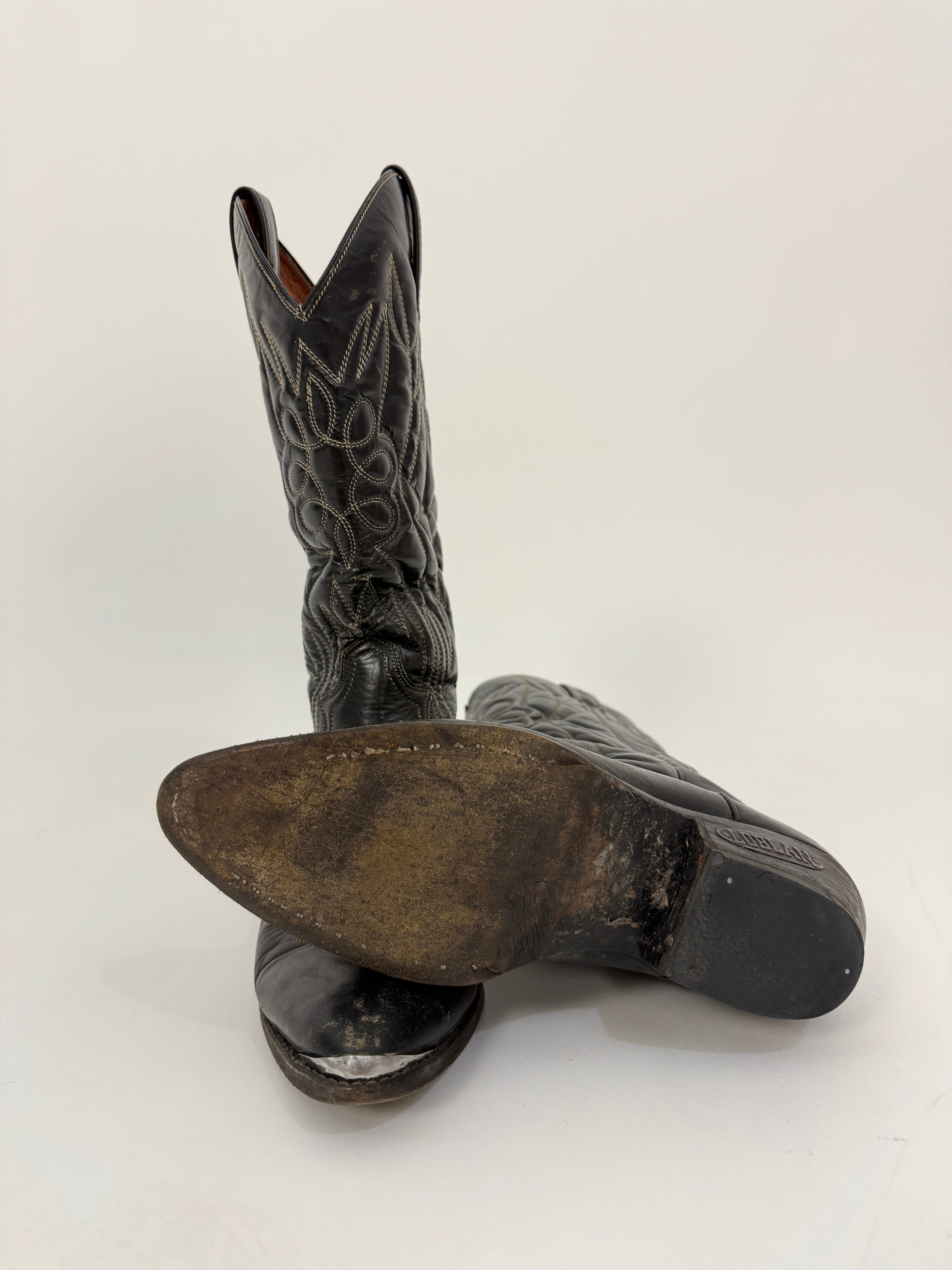 Stivali western vintage Loblan - dettaglio punta con tip in metallo argentato