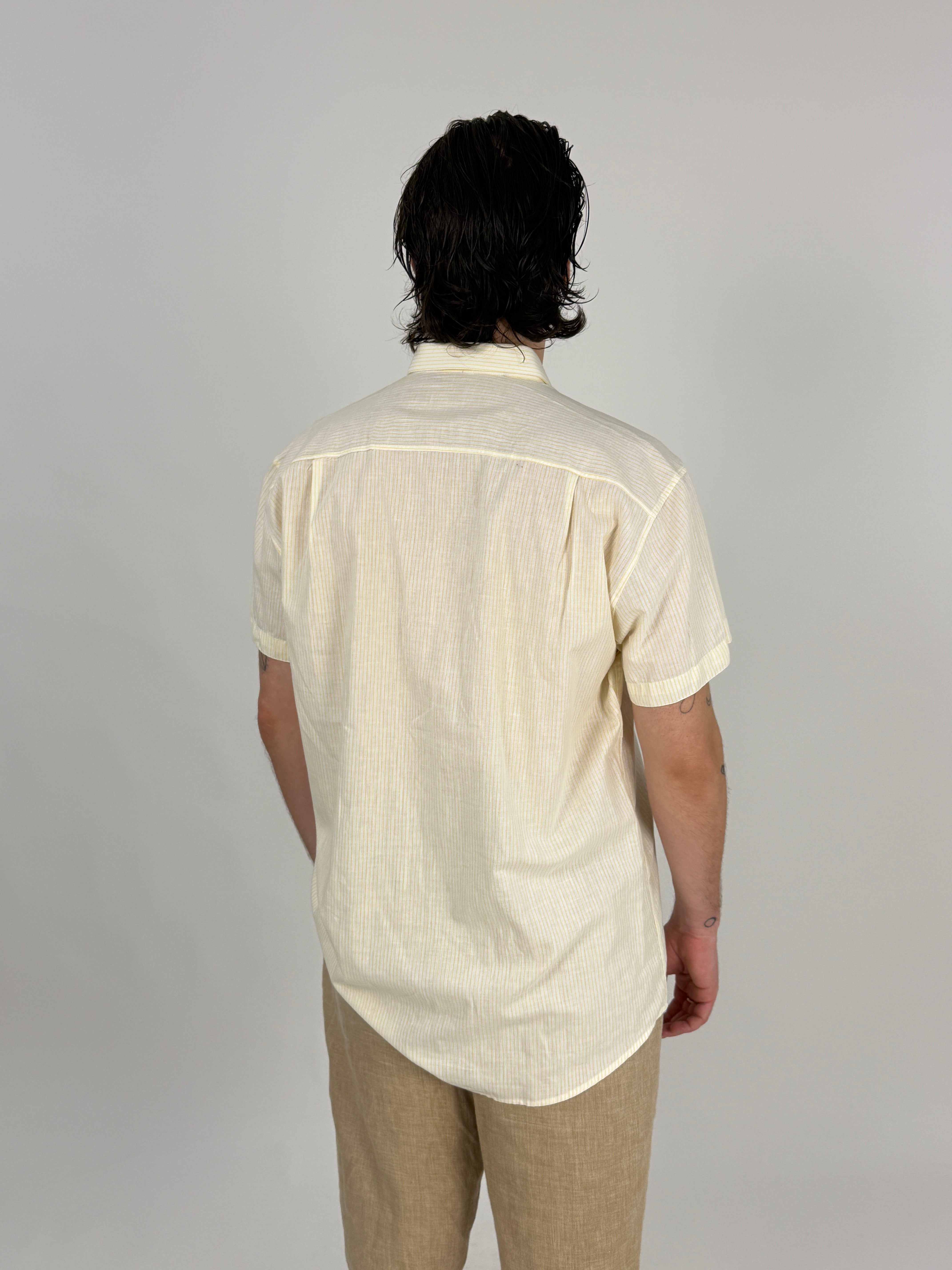 Camicia vintage Boxer mezza manica gessato giallo - vista posteriore modello