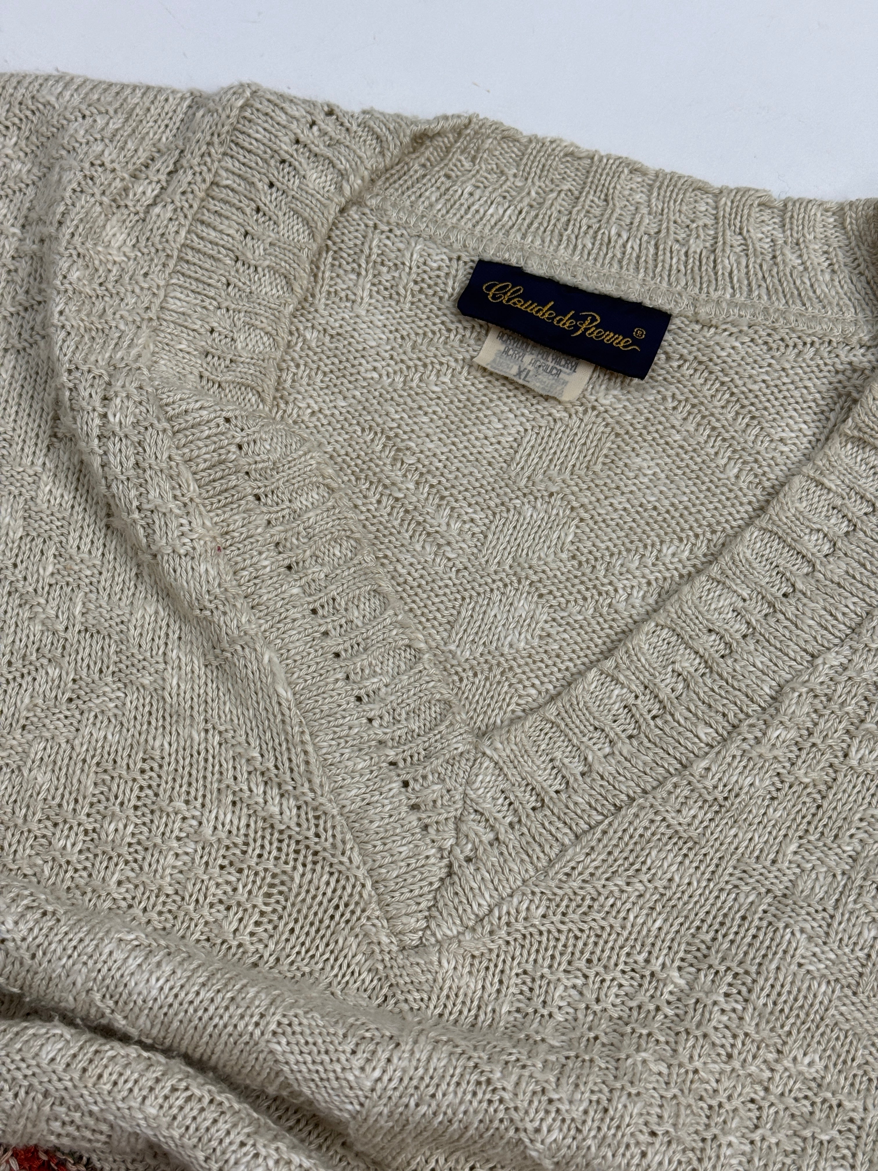 Maglione vintage Claude de Pierre - dettaglio etichetta scollo a V