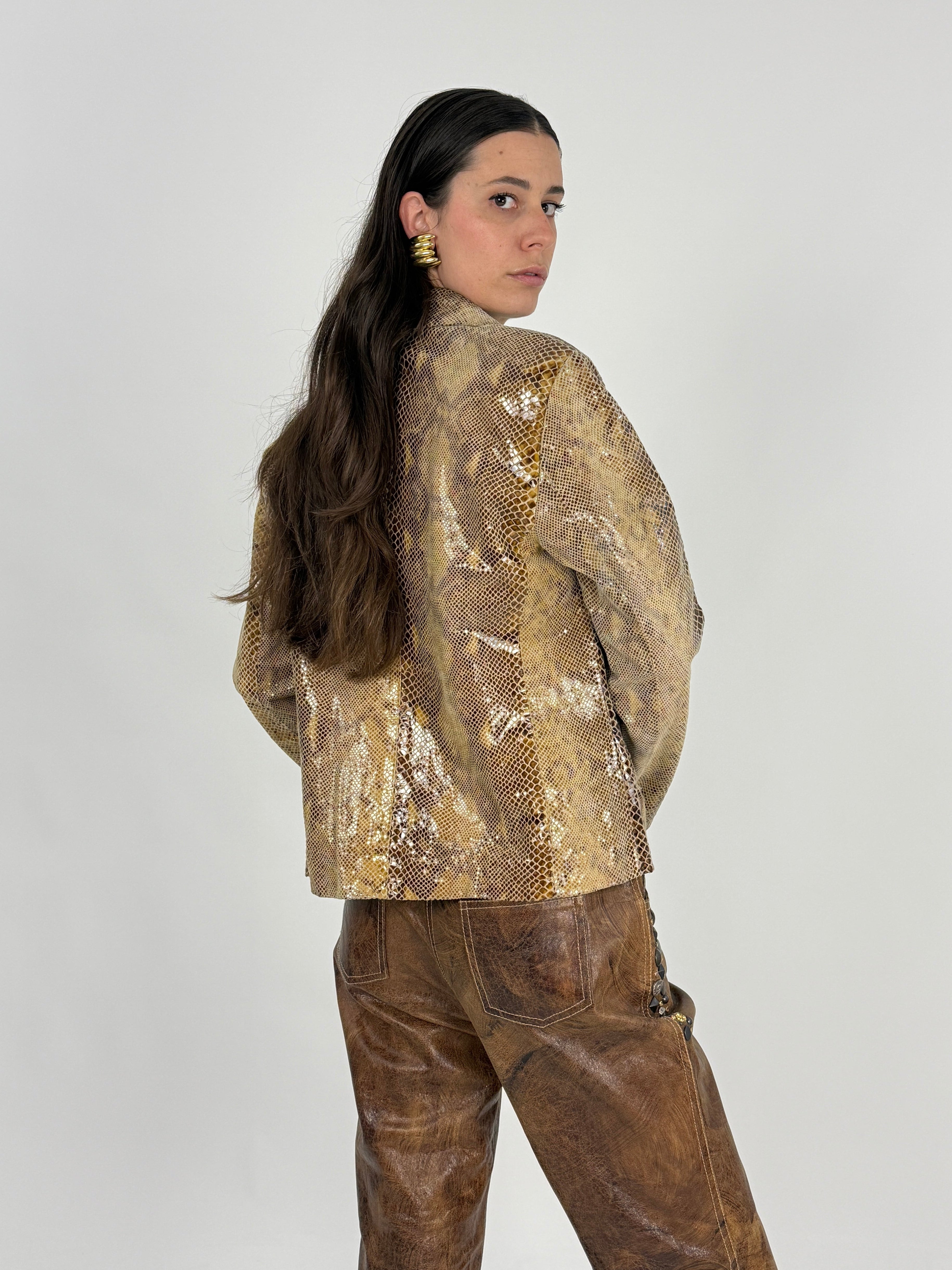 Giacca Vintage in Vera Pelle Stampa Rettile Pitonata – Taglia L