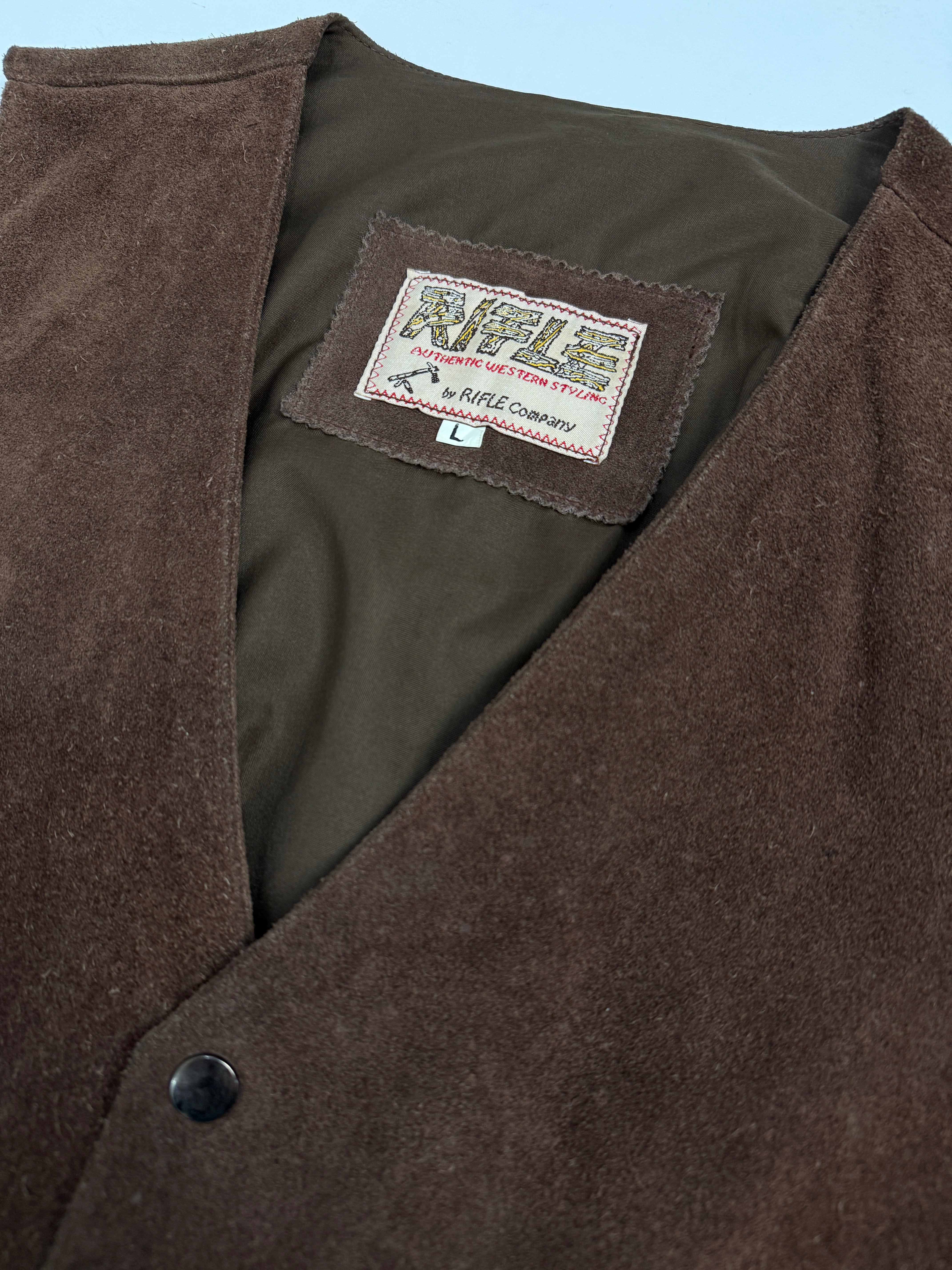 Gilet Rifle vintage in camoscio marrone