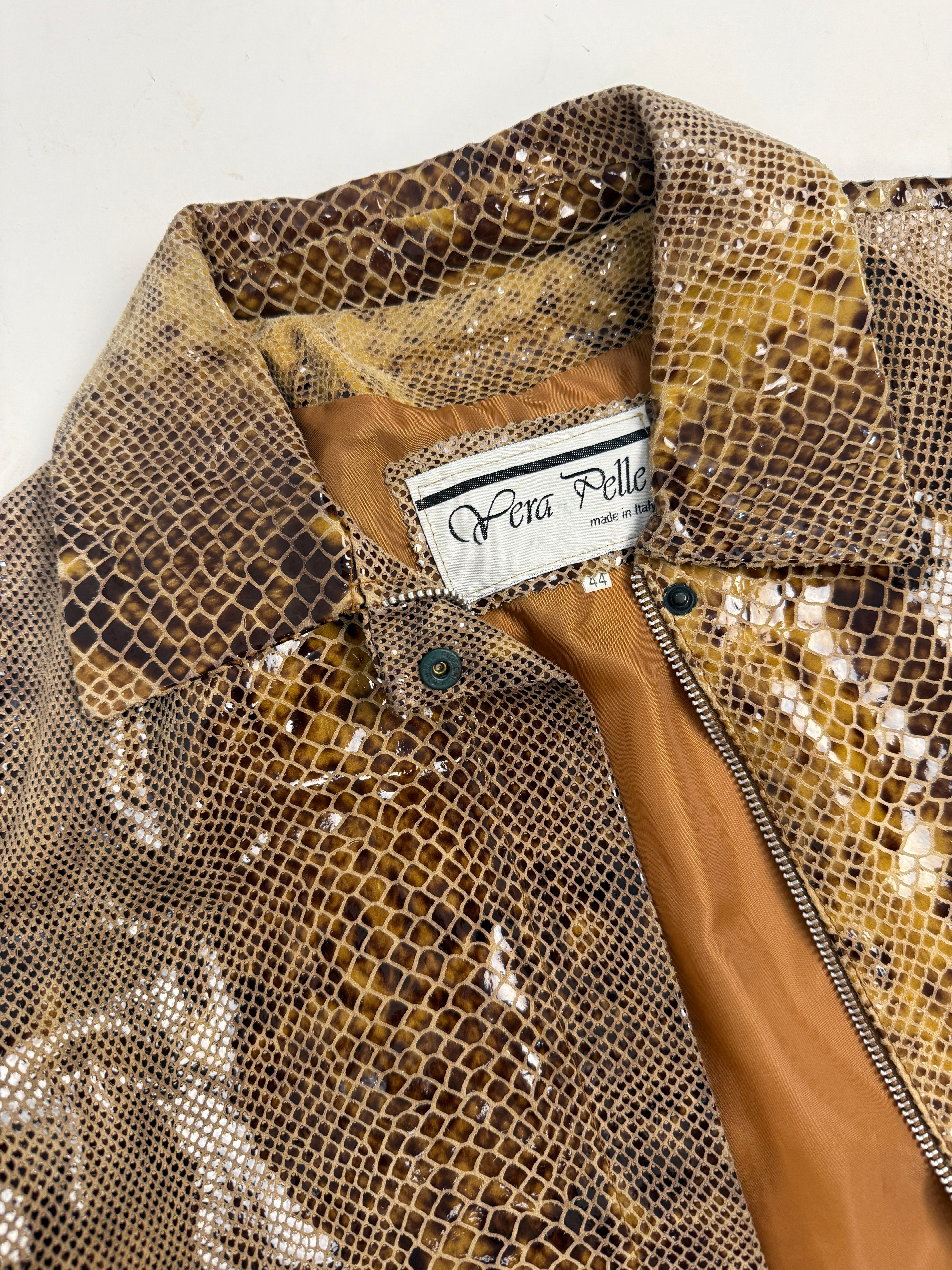 Giacca Vintage in Vera Pelle Stampa Rettile Pitonata – Taglia L