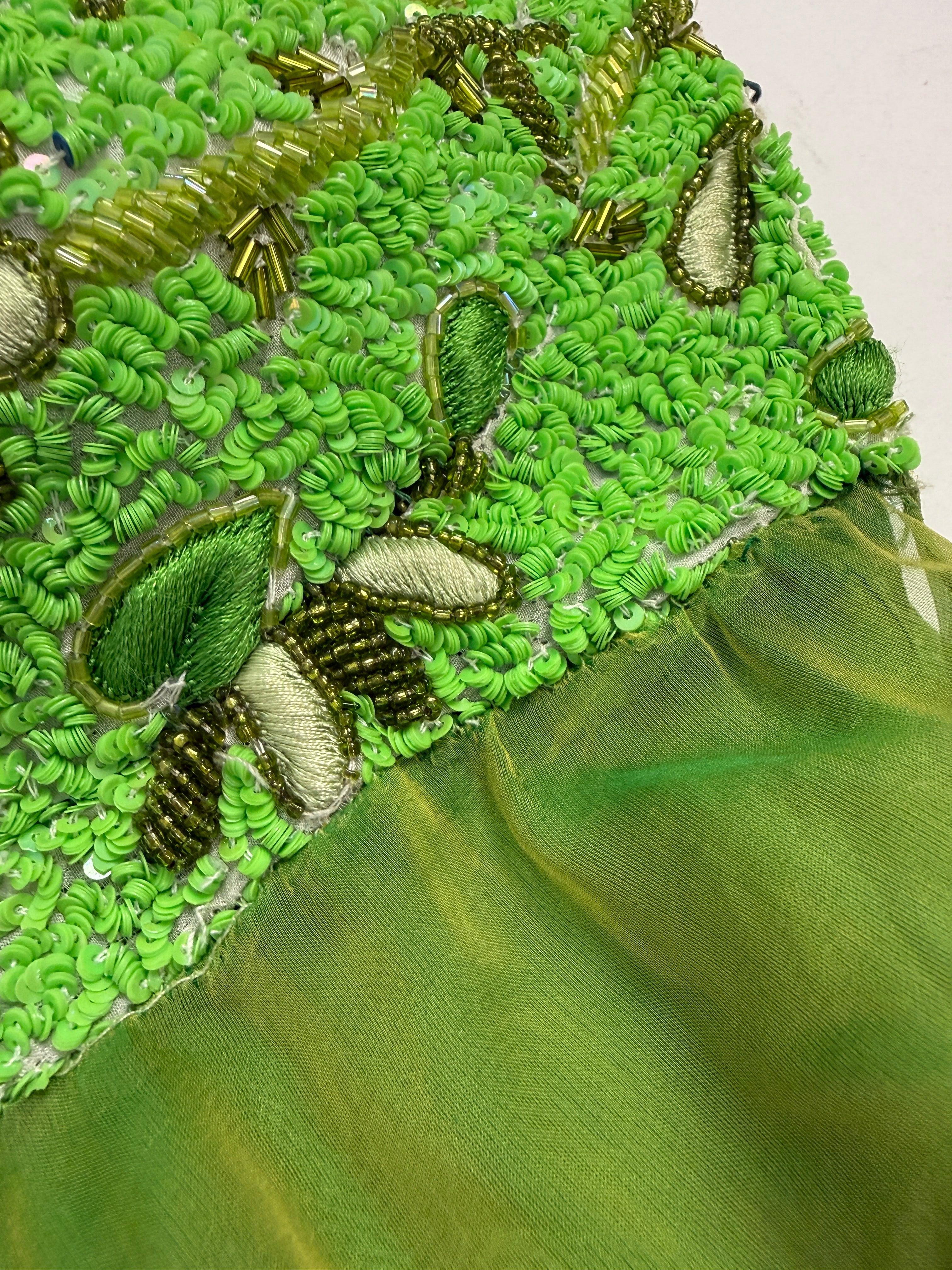 Abito Sartoriale Anni '80/'90 – Seta e Paillettes Verde Lime