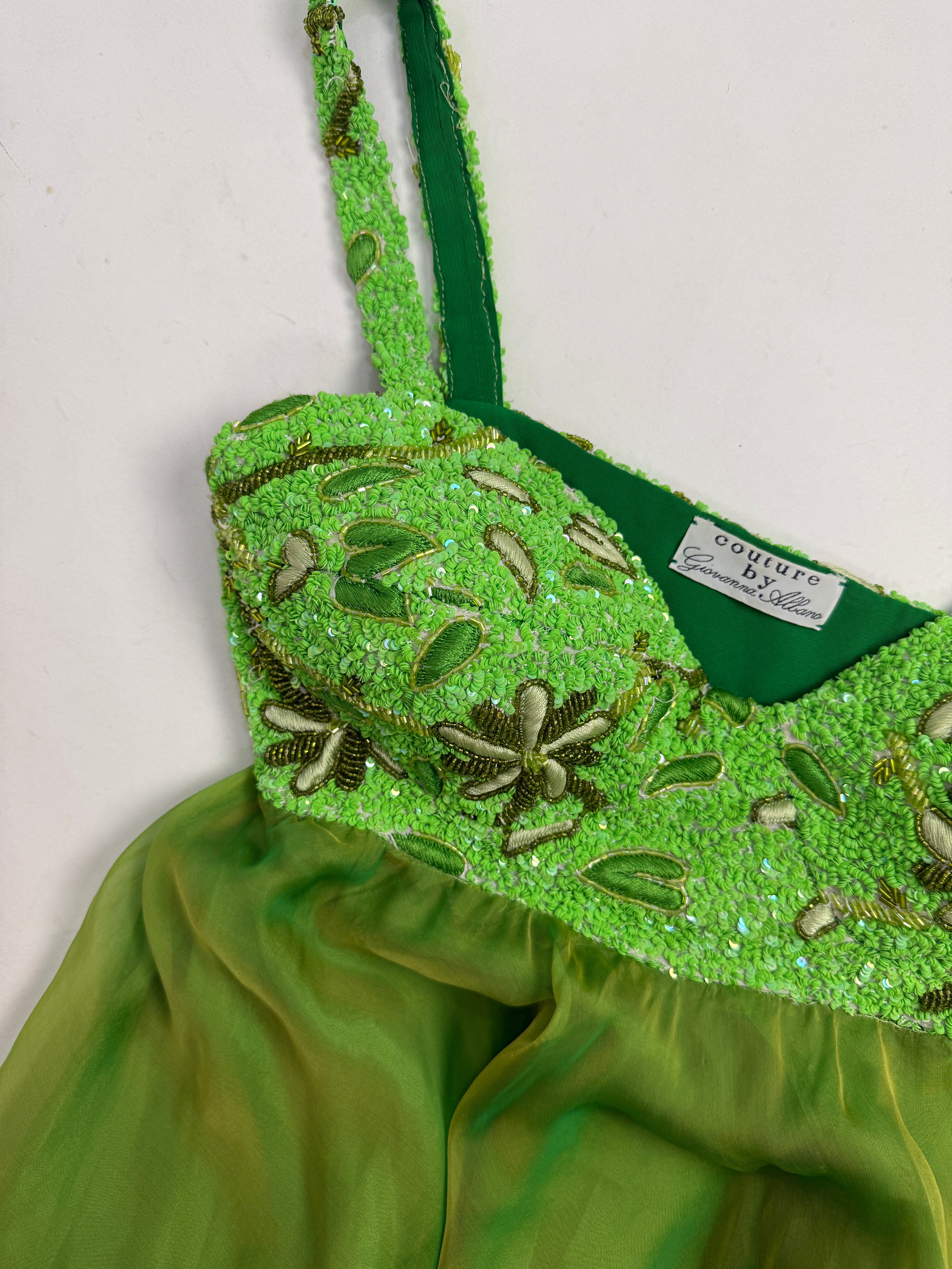 Abito Sartoriale Anni '80/'90 – Seta e Paillettes Verde Lime