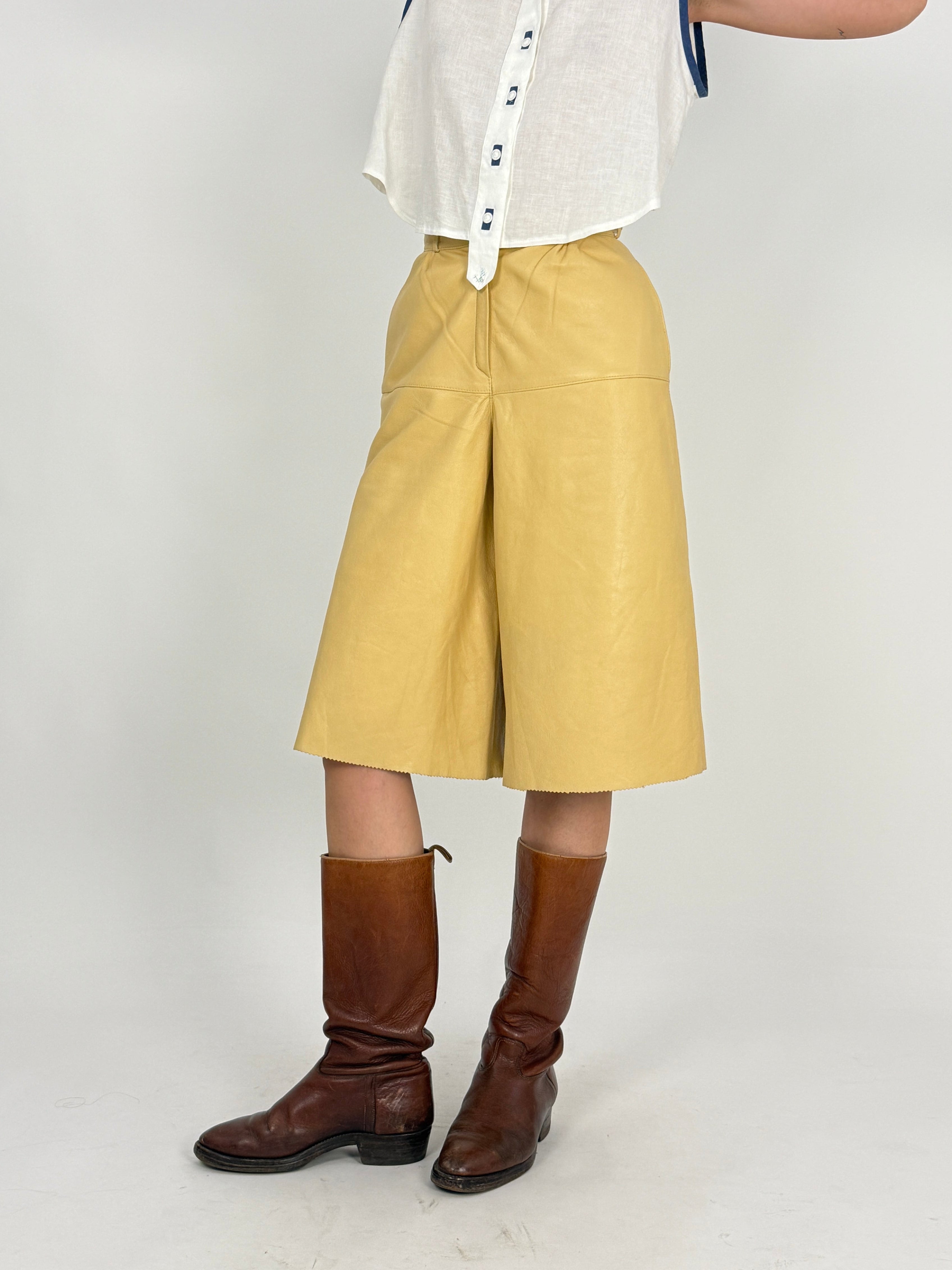 Bermuda in Vera Pelle Beige Anni '70/'80 - Taglia 38/XS