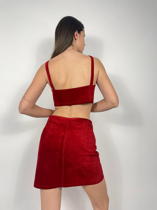 Completo top e minigonna in vera pelle