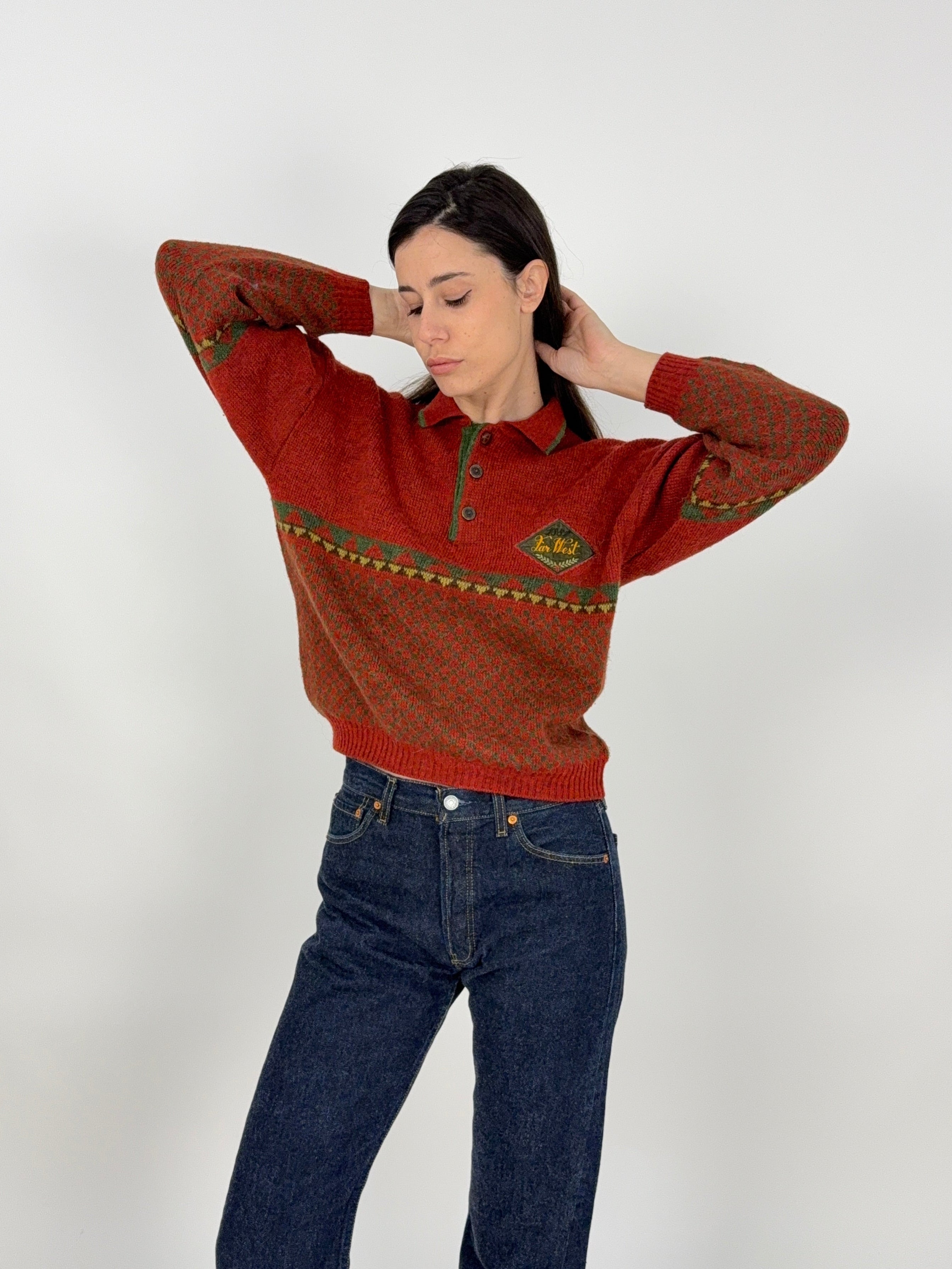Maglione Polo vintage in lana marrone