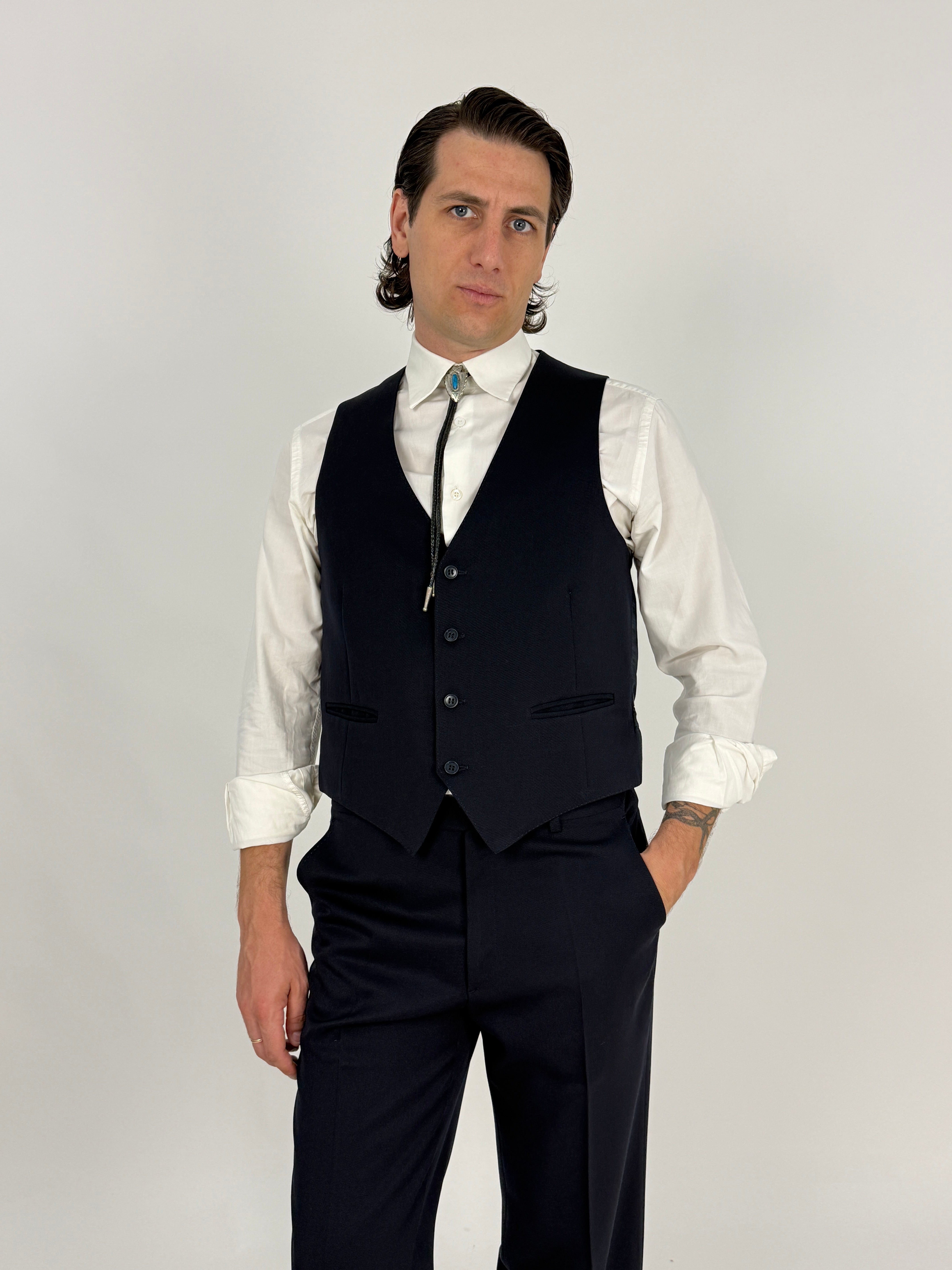 Completo Anni '70 Gilet e Pantalone Blu Notte - Taglia 48