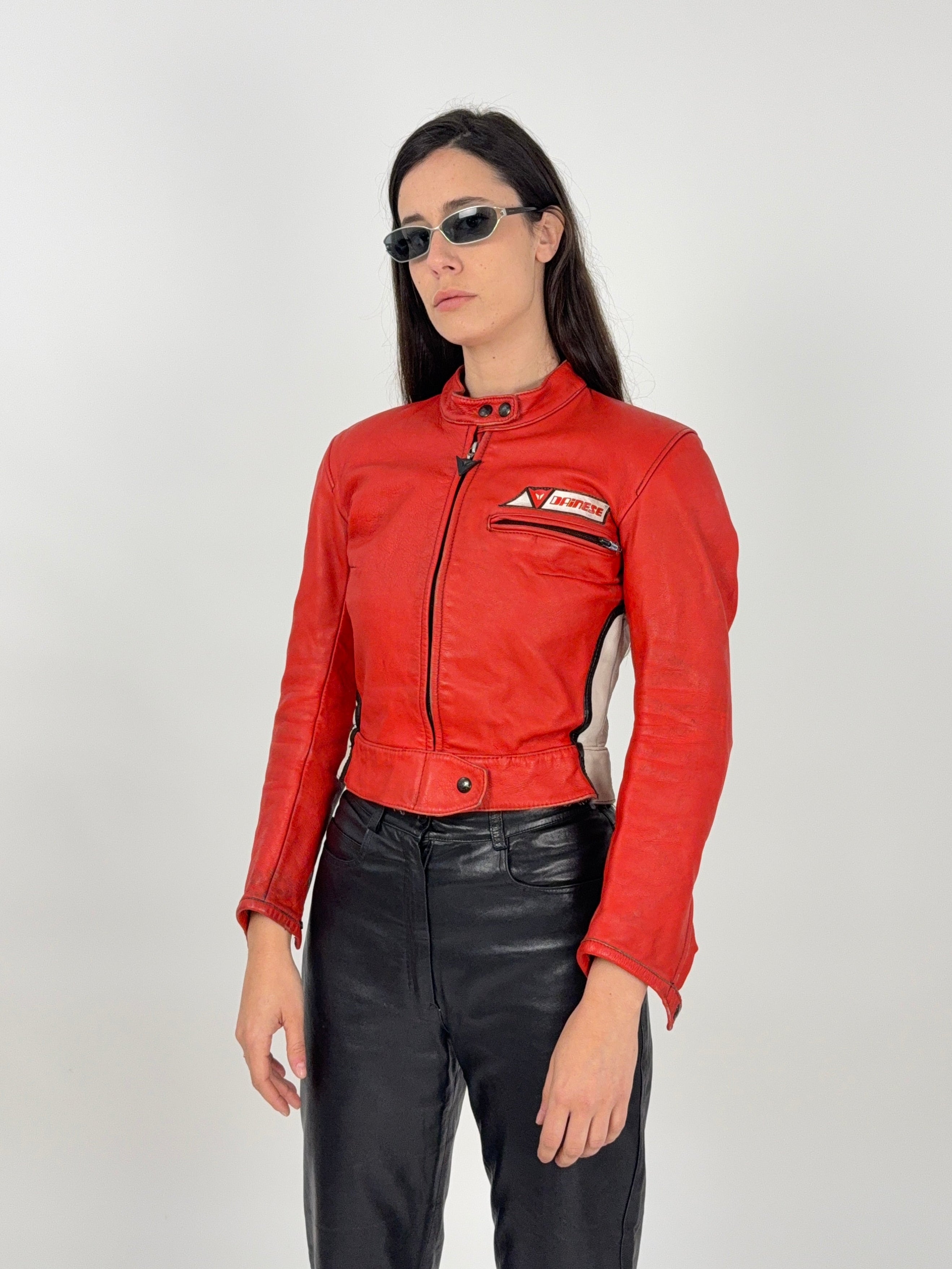Giacca Dainese vintage in pelle rossa anni '80
