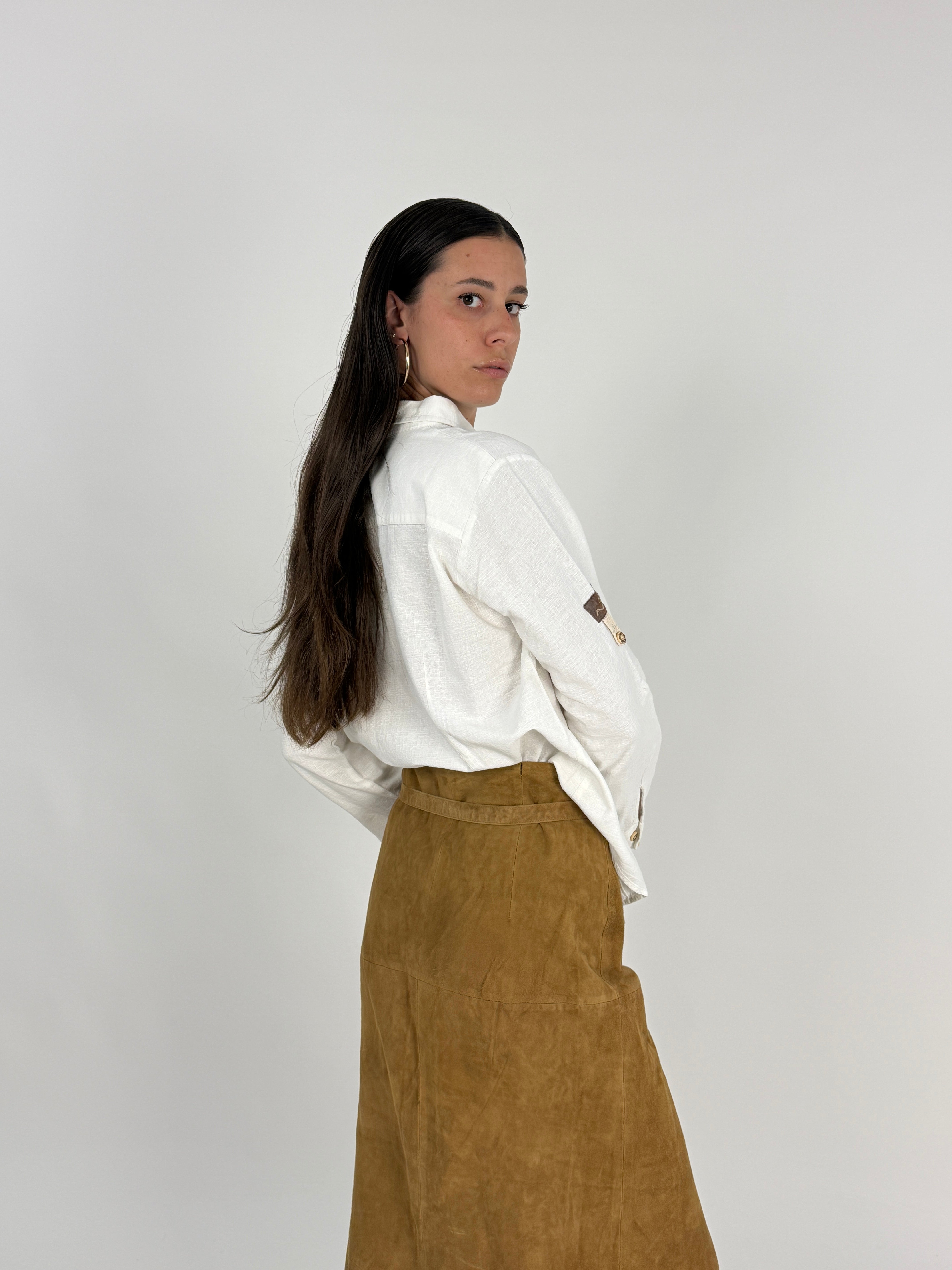 Camicia Trachten vintage bianca - vista frontale con etichetta Drachten