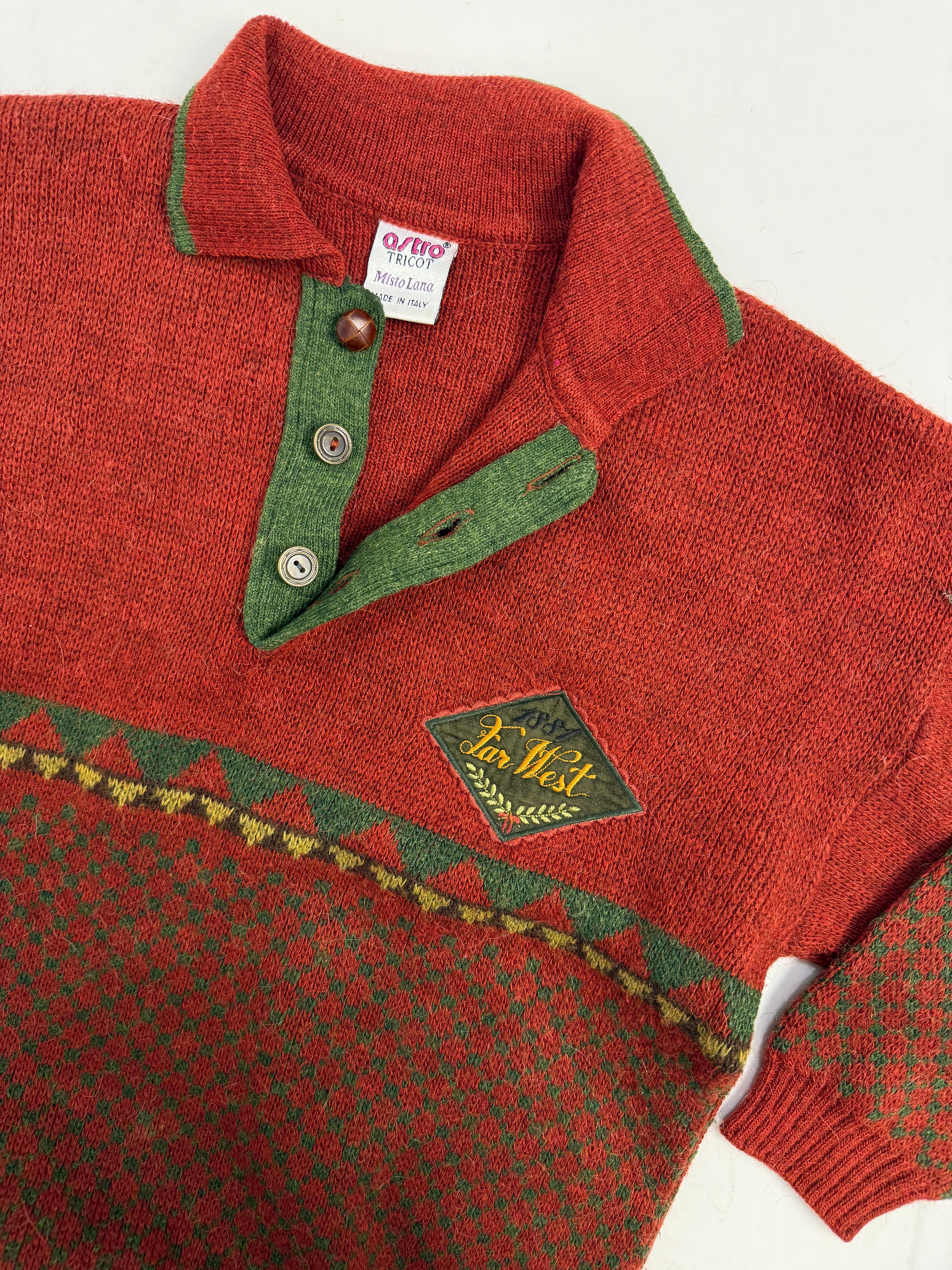Maglione Polo vintage in lana marrone