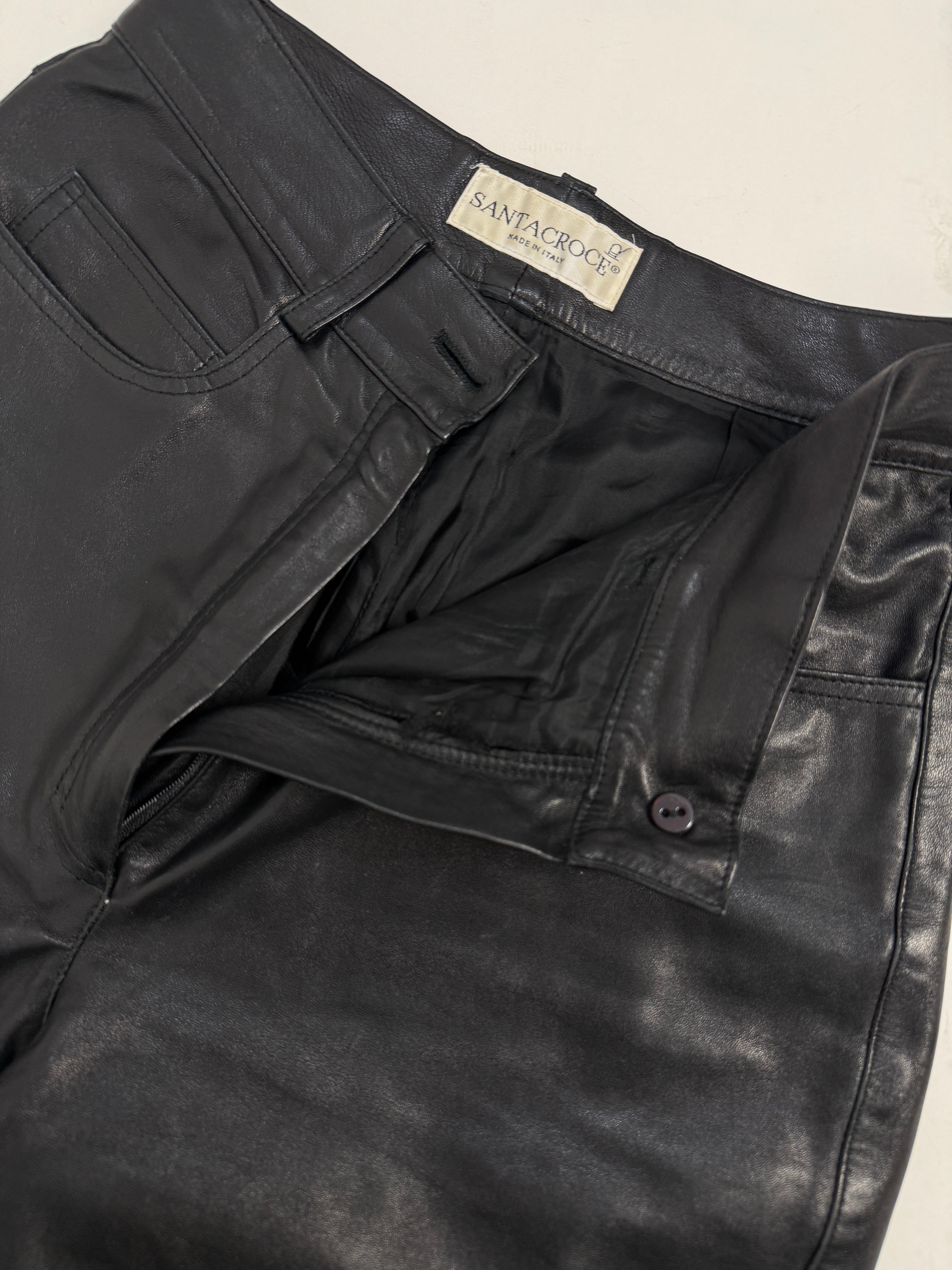 Pantaloni in vera pelle nera anni '80