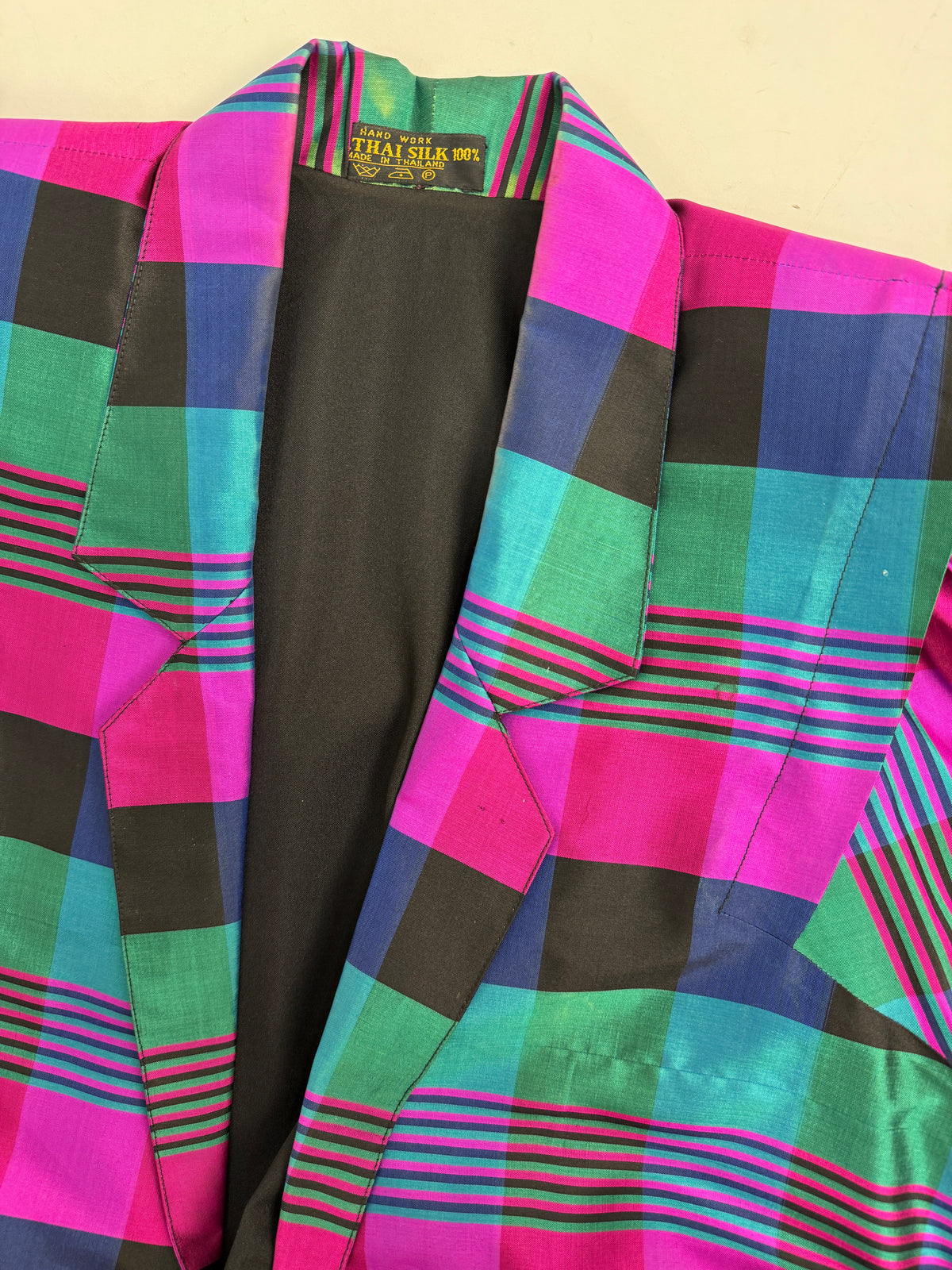 Blazer Oversize Anni '80 in Seta Thailandese Tartan - Taglia 44/46