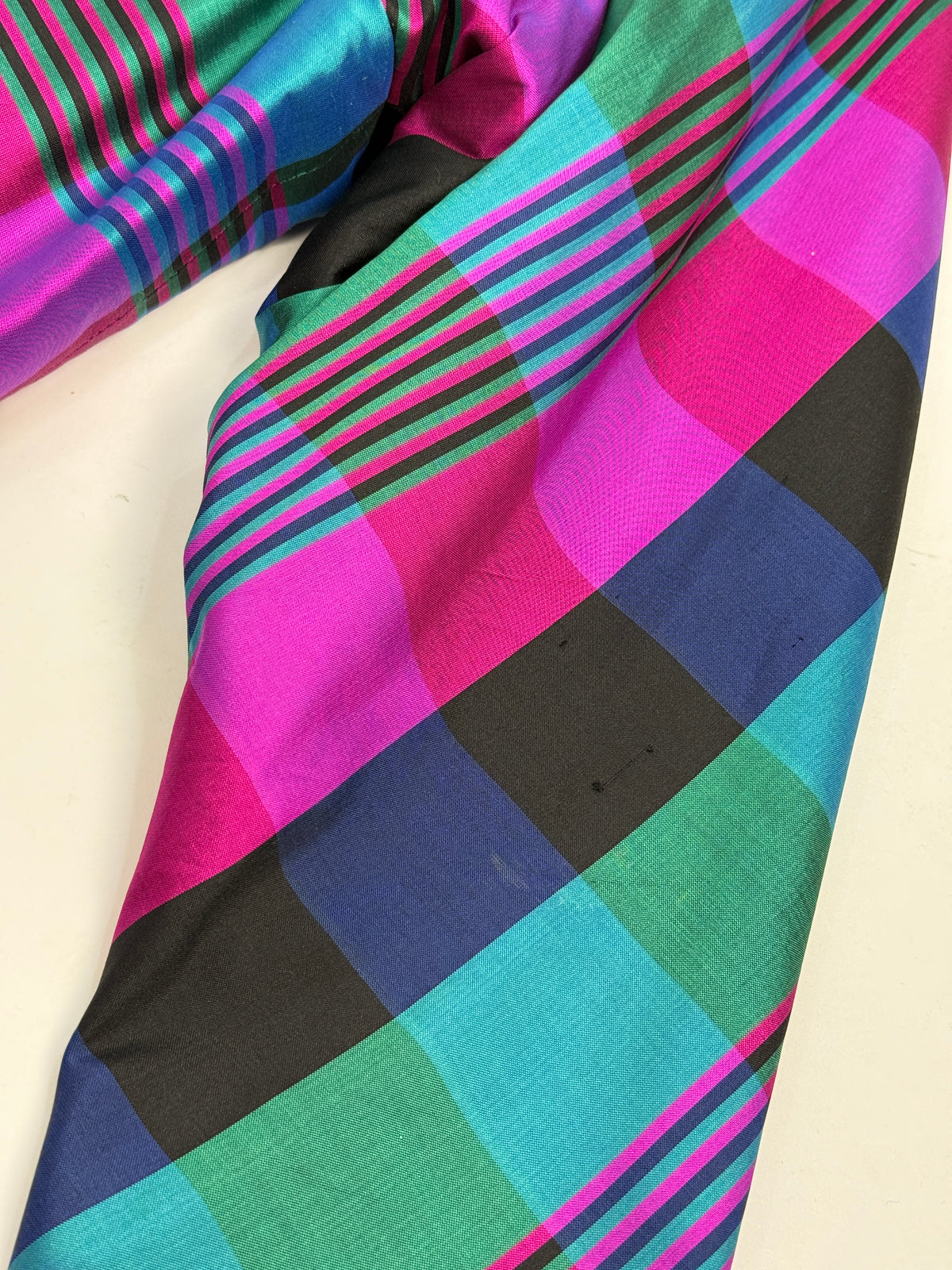 Blazer Oversize Anni '80 in Seta Thailandese Tartan - Taglia 44/46