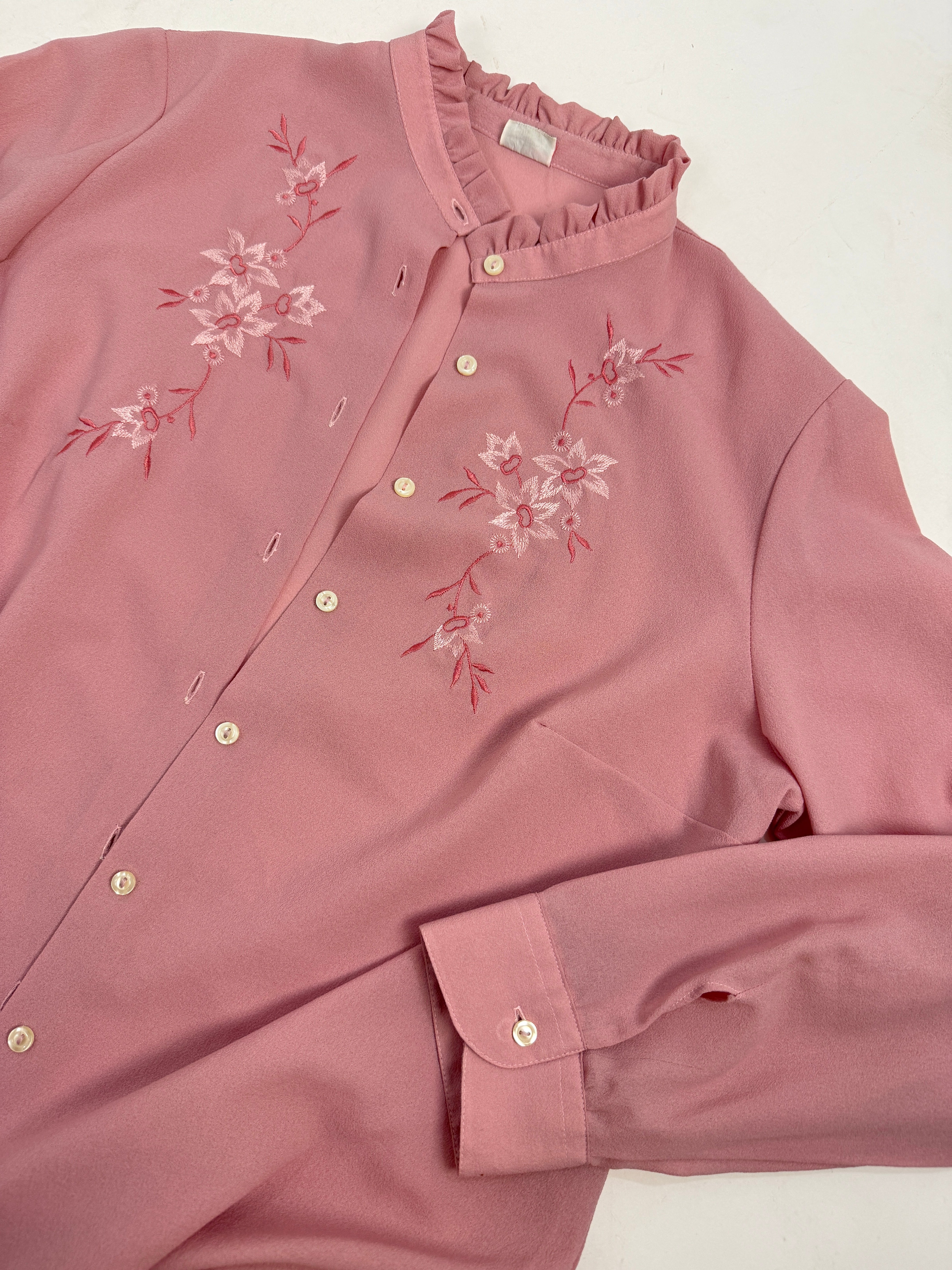 Camicia Rosa Anni '70 con Ricami Floreali