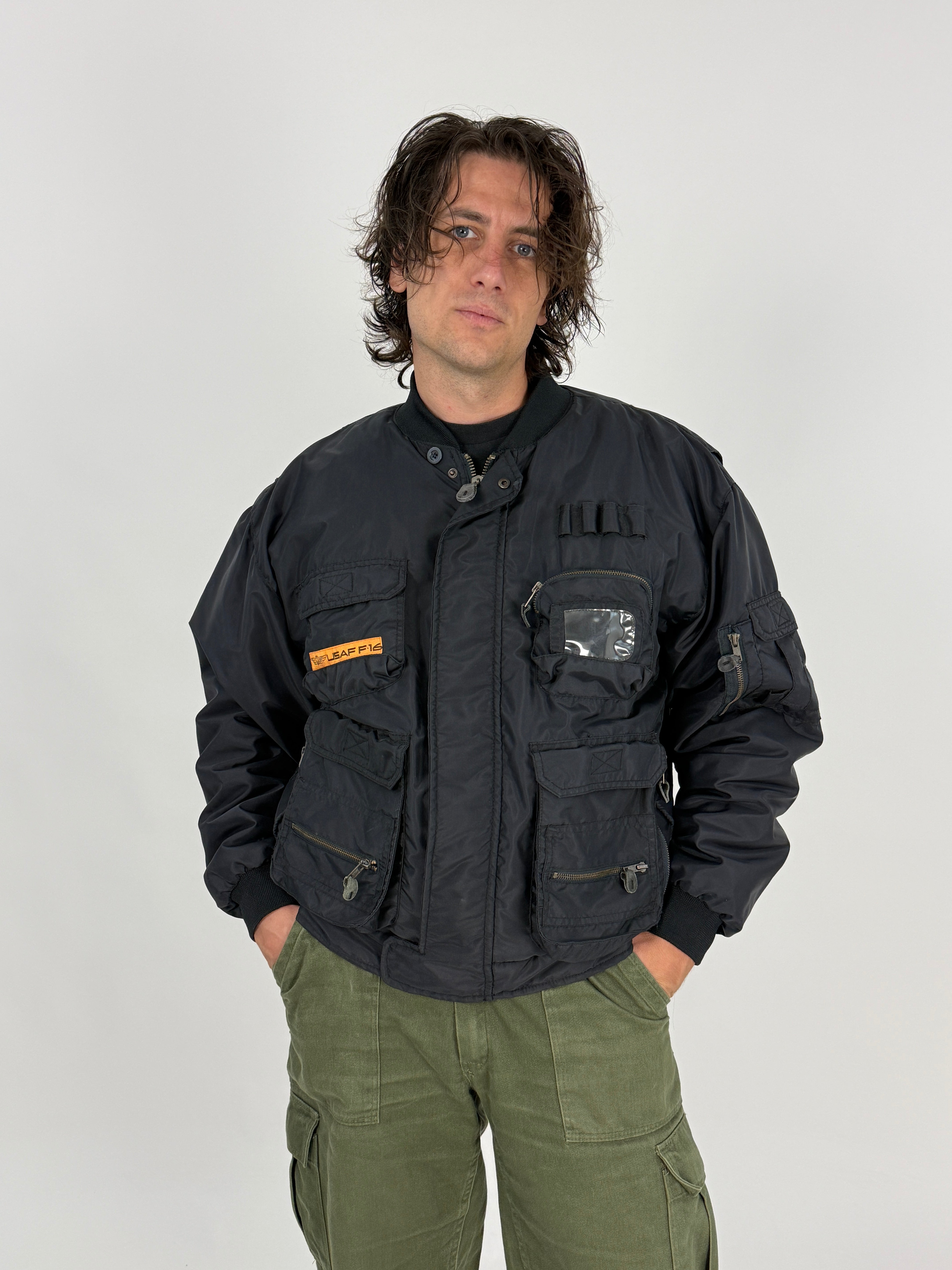 Bomber USAF F-16 Tactical Flight Jacket Fodera Arancione - Taglia L