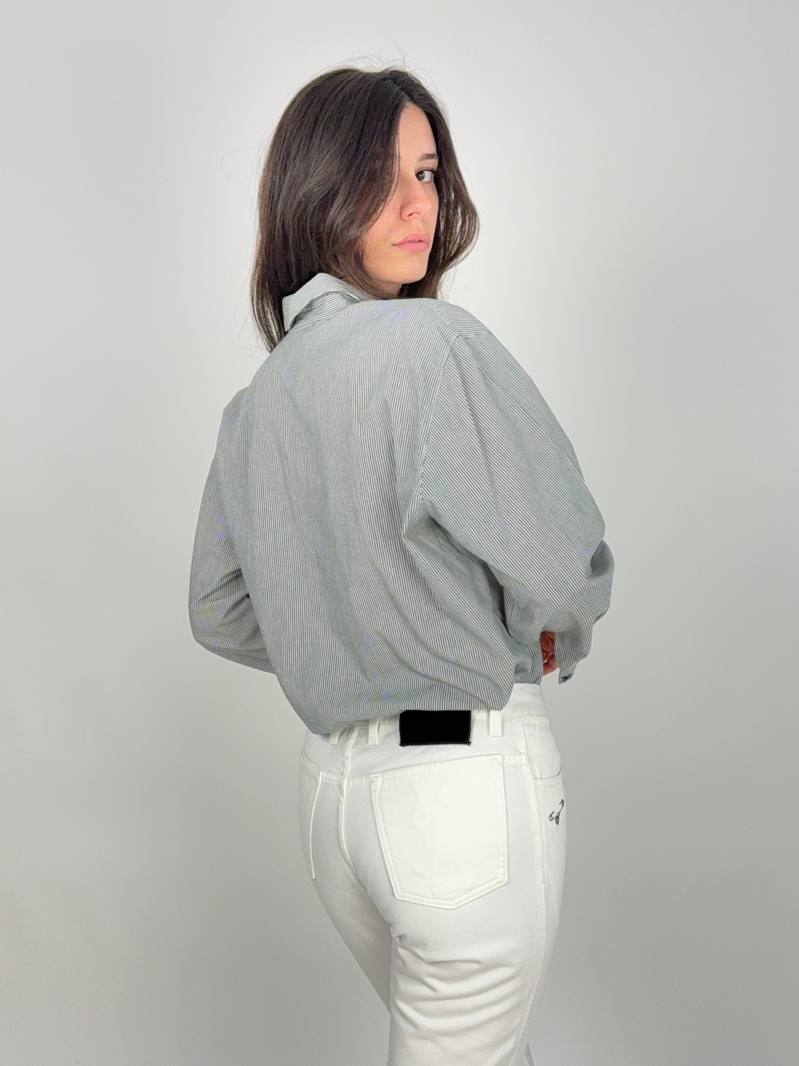 Camicia vintage in cotone a righe con ricami