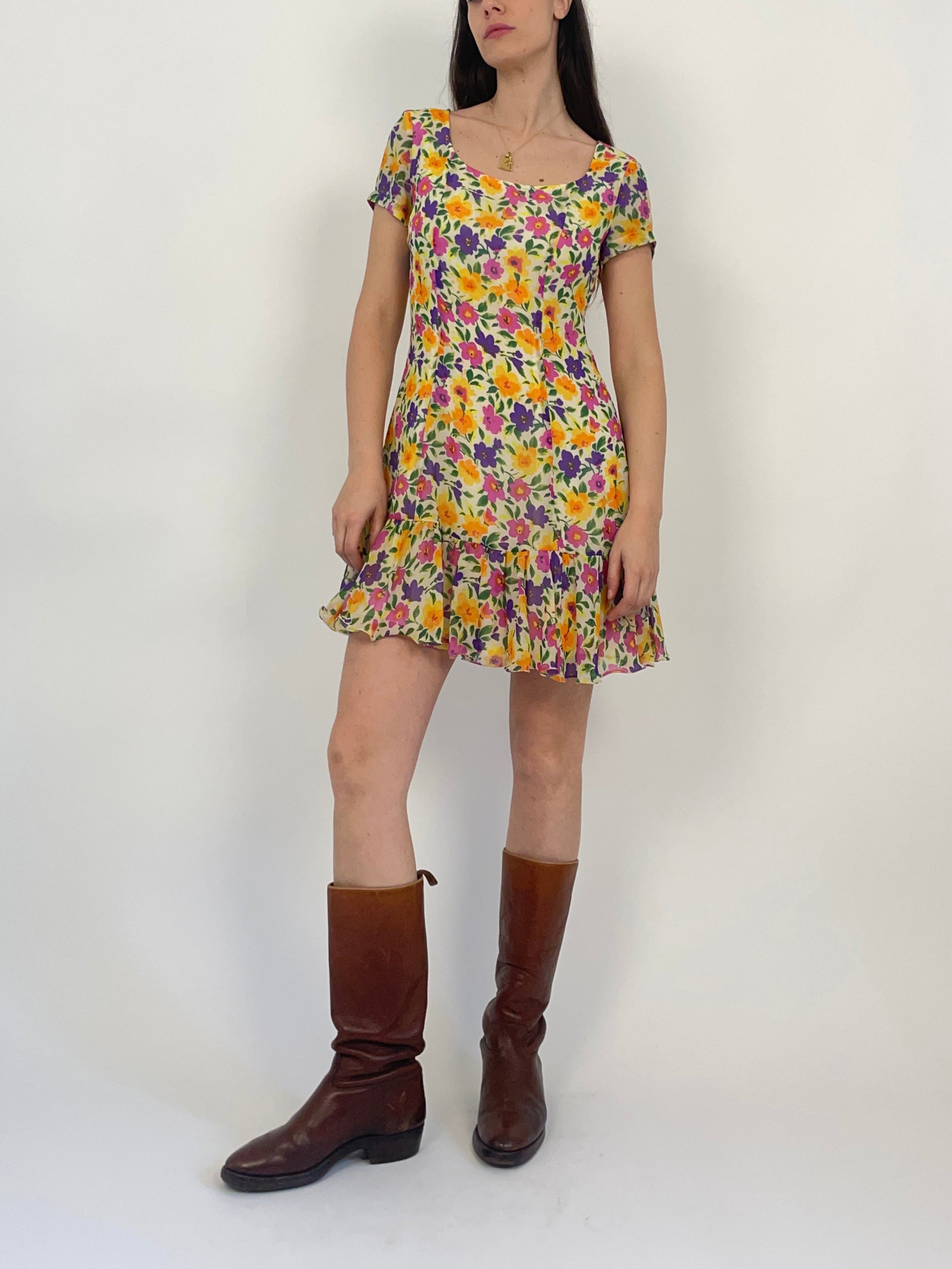 Abito corto vintage – Fantasia floreale - Fangovintage